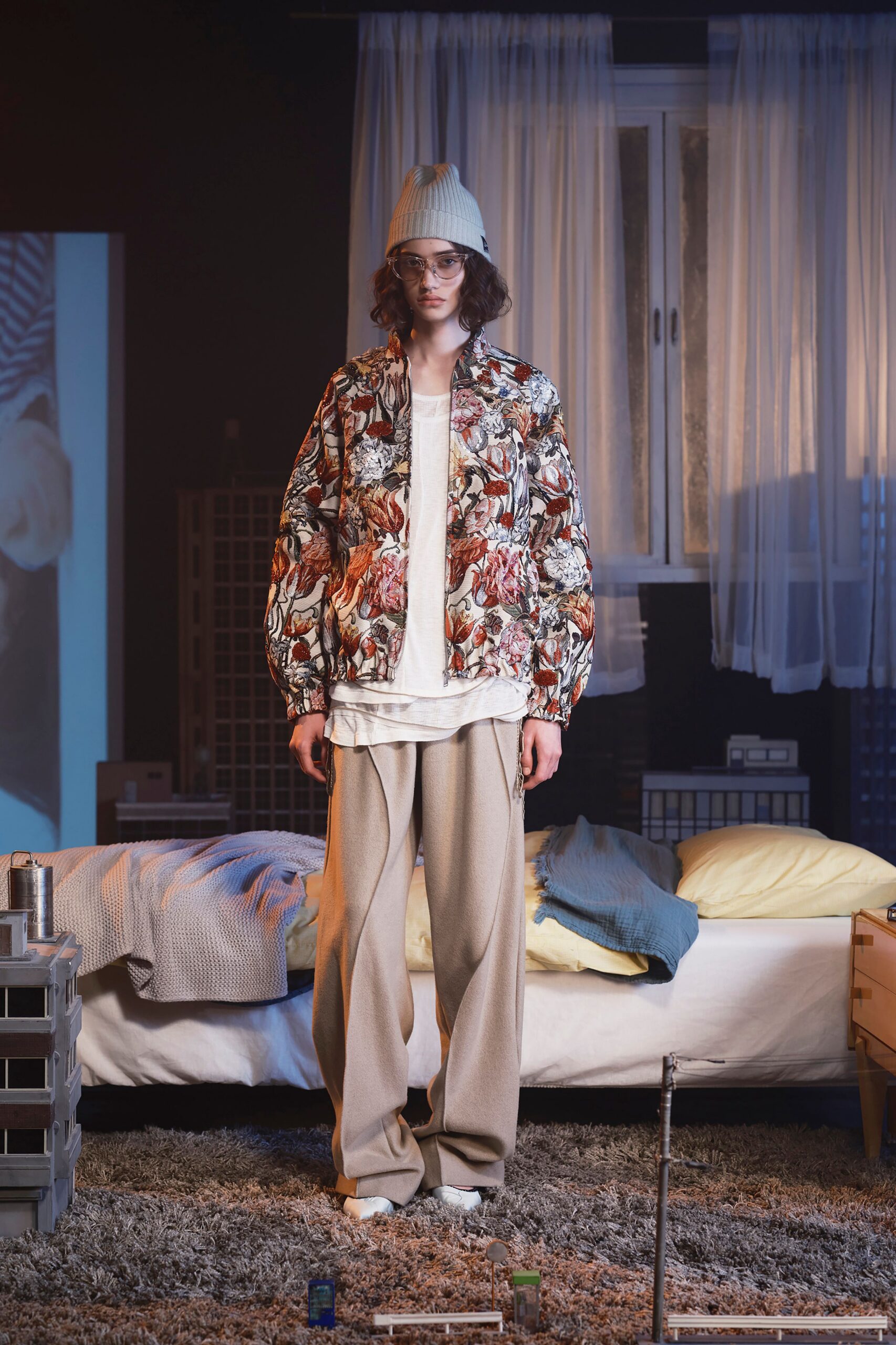 multi cotton long-sleeve collared relaxed printed jacket