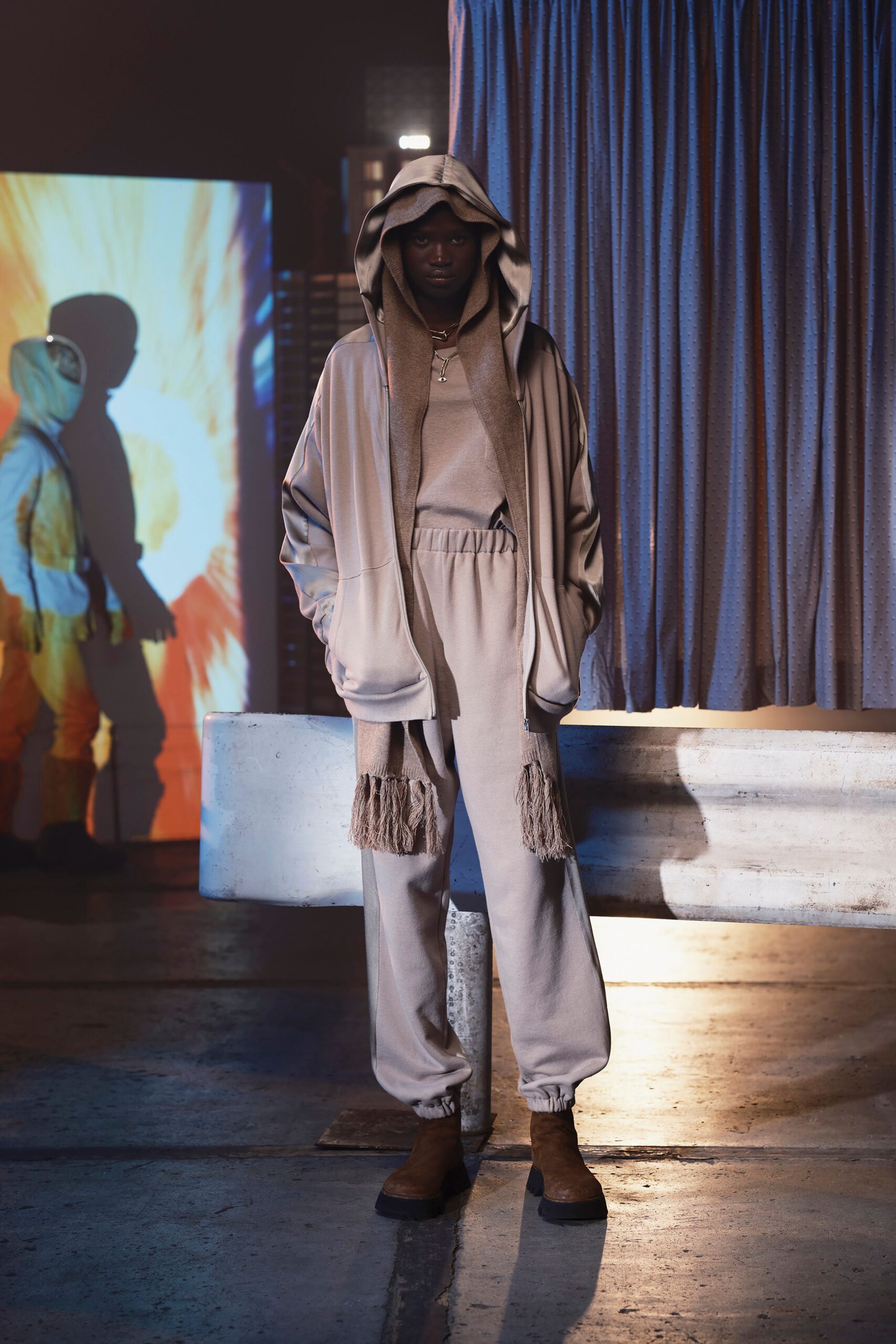 beige relaxed hoodie and pants