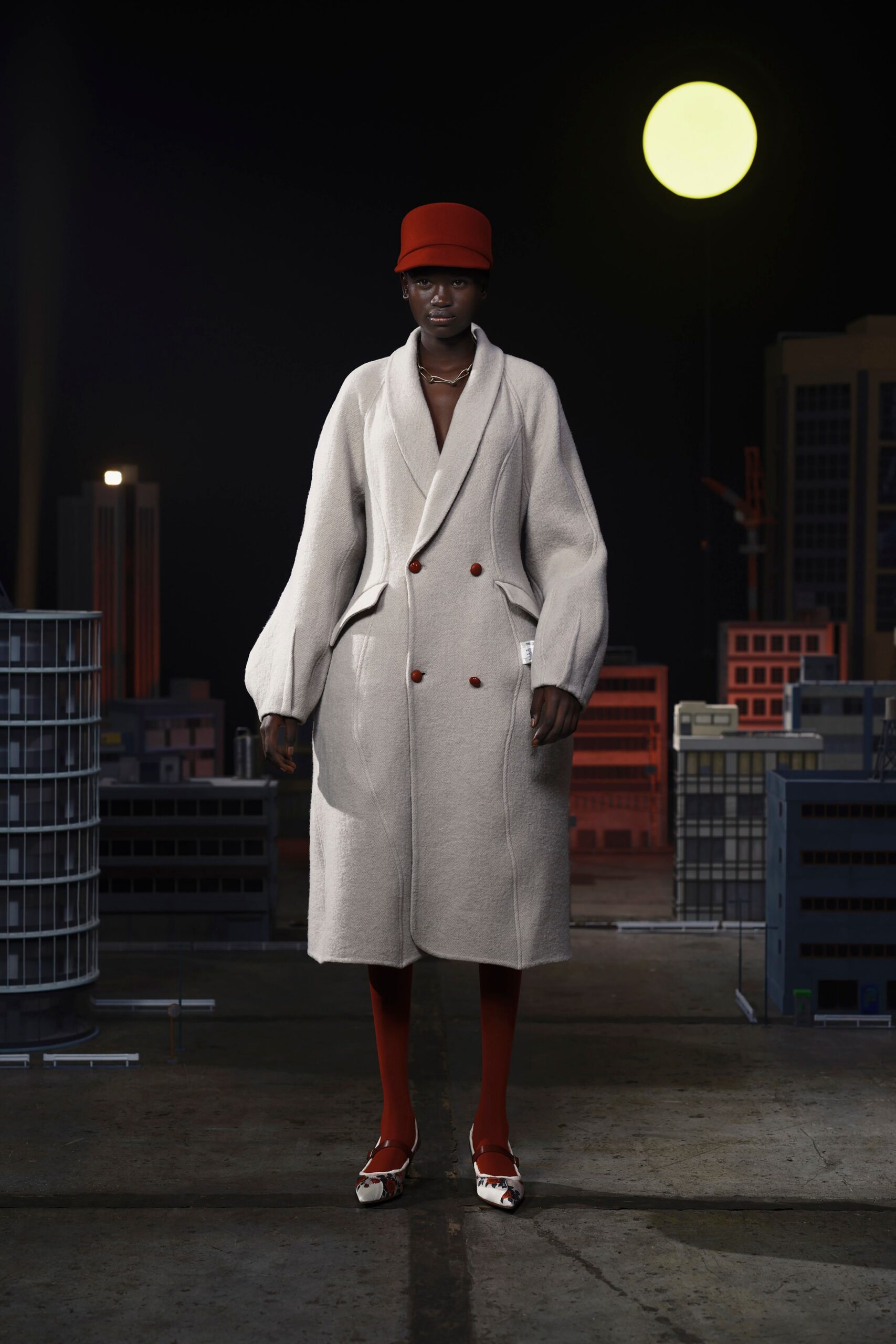 white wool long-sleeve collared relaxed midi coat