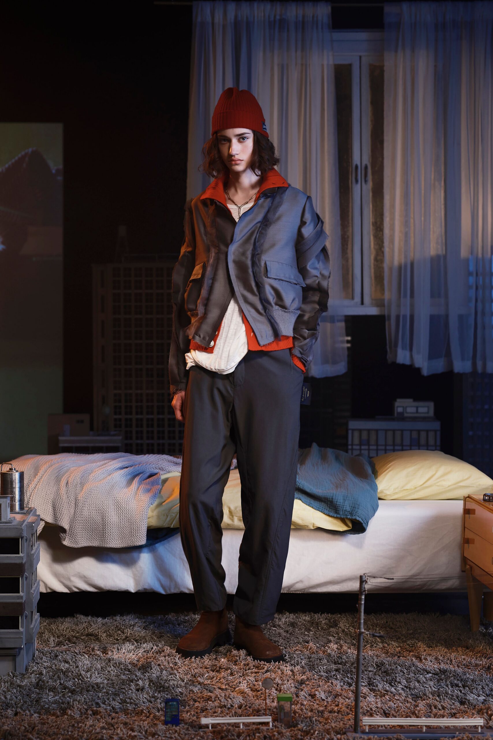 gray cotton long-sleeve collared relaxed zippered jacket