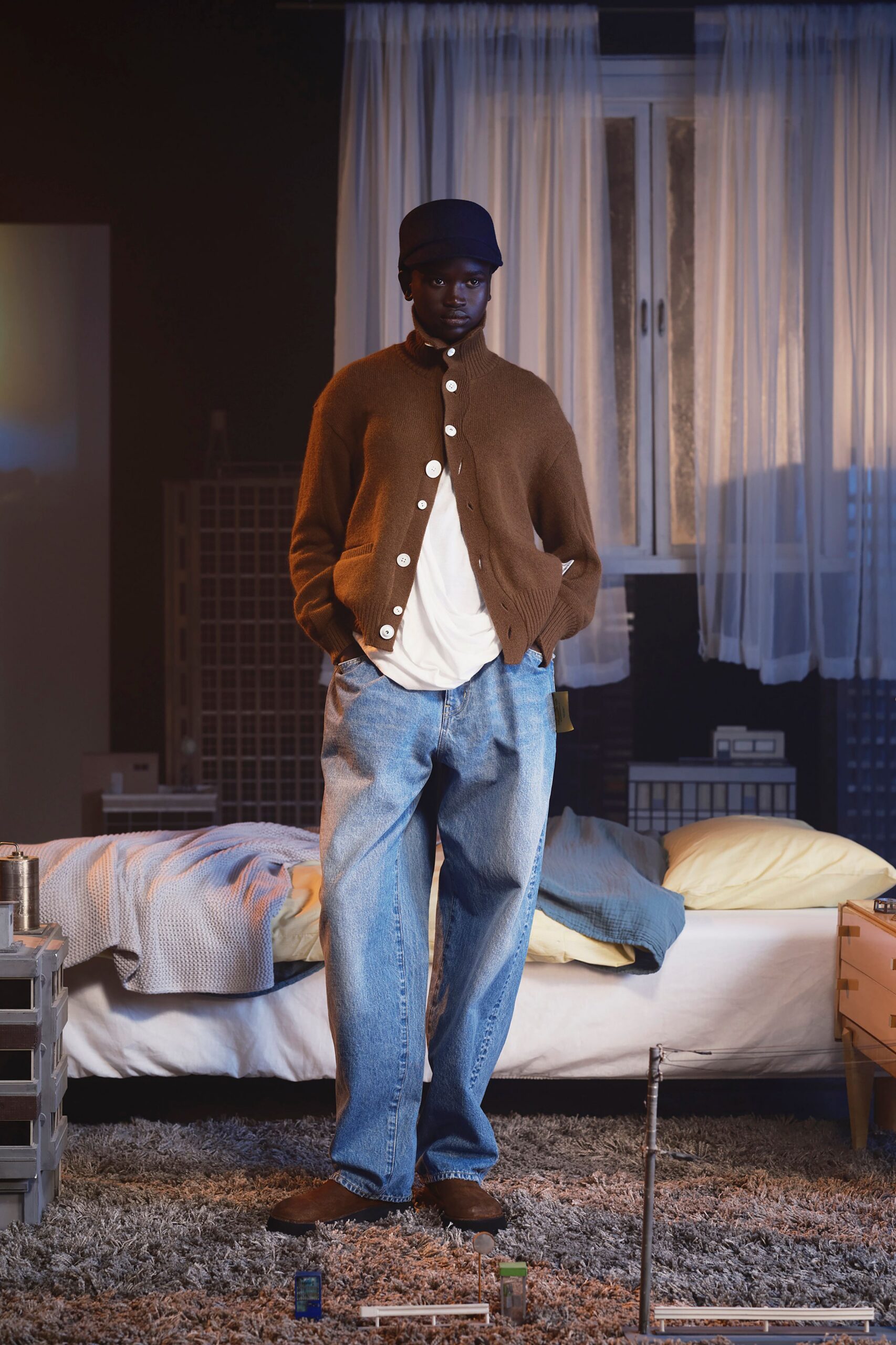 brown wool cardigan with t-shirt