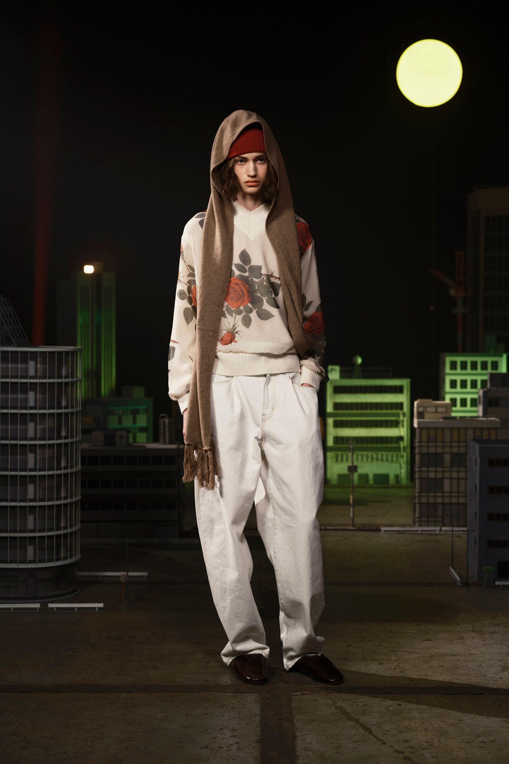 white cotton long-sleeve hooded relaxed embroidered sweater