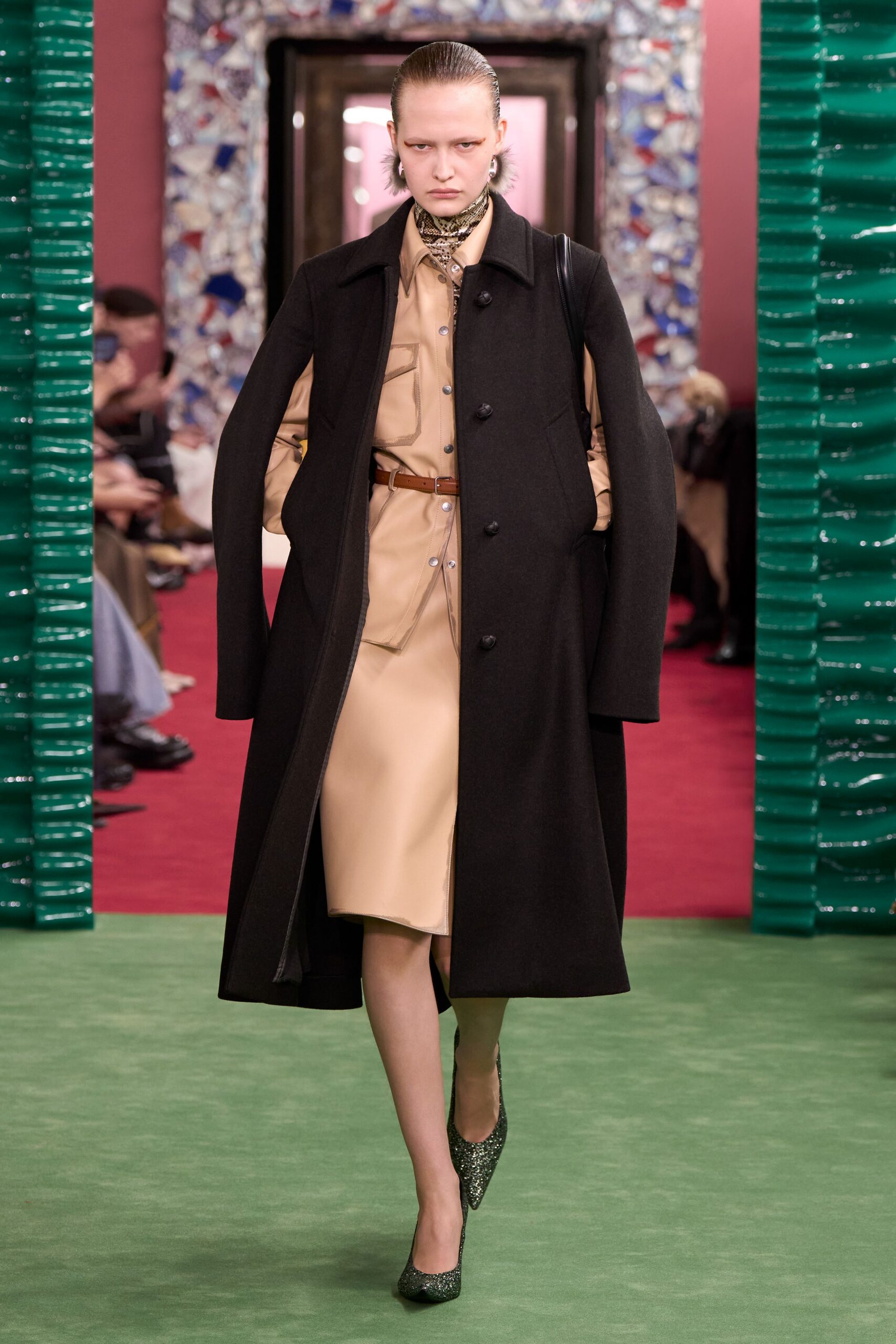 green leather textured shoes