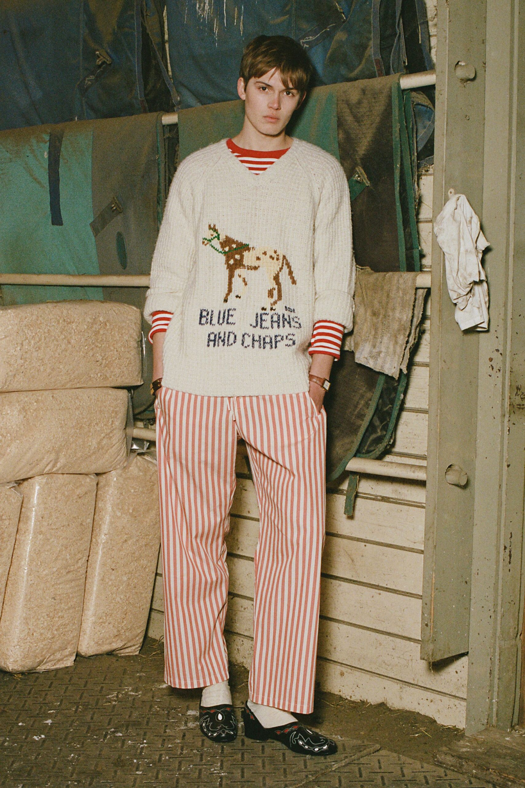 white cotton long-sleeve collared relaxed embroidered sweater