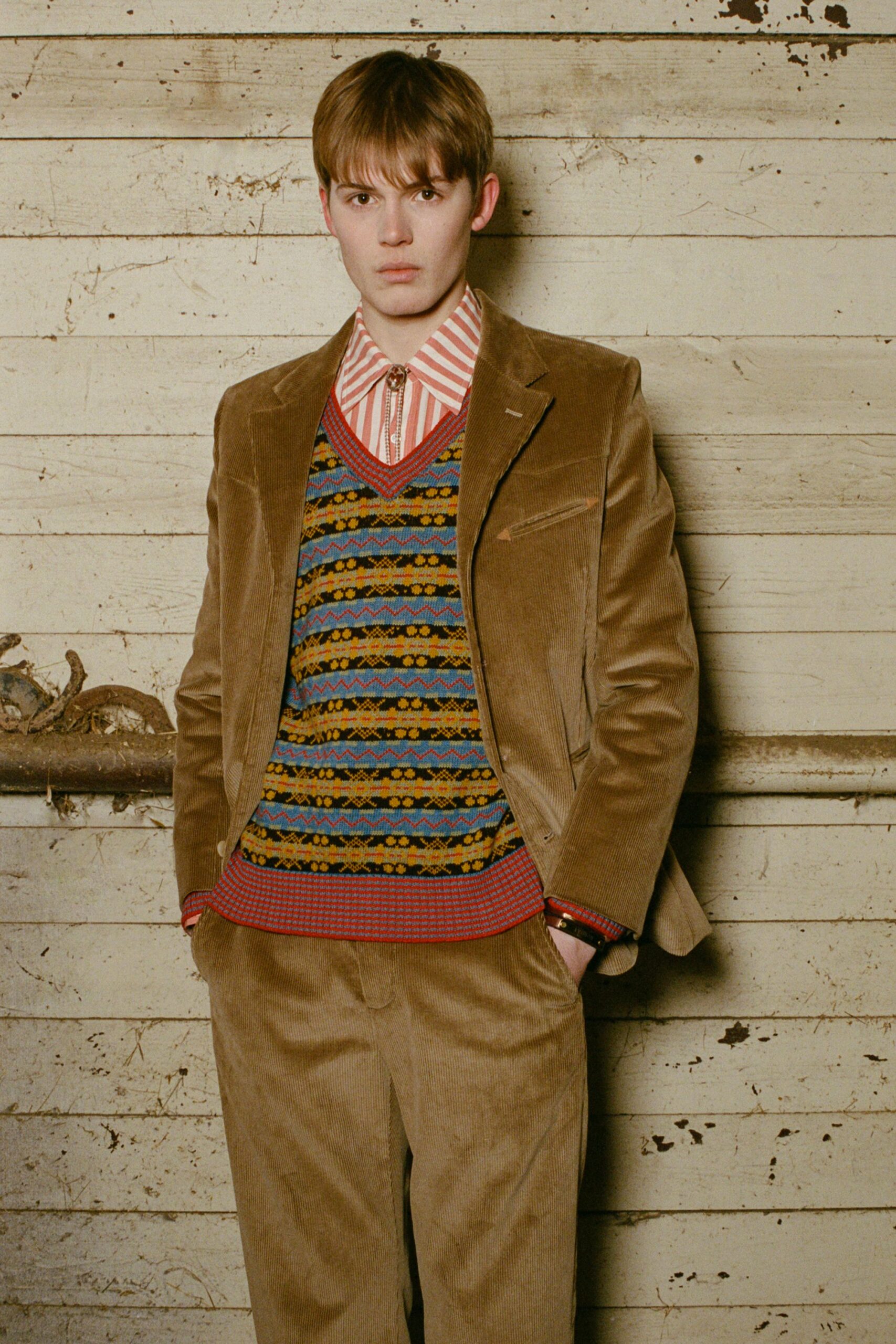 brown cotton long-sleeve collared tailored buttoned blazer