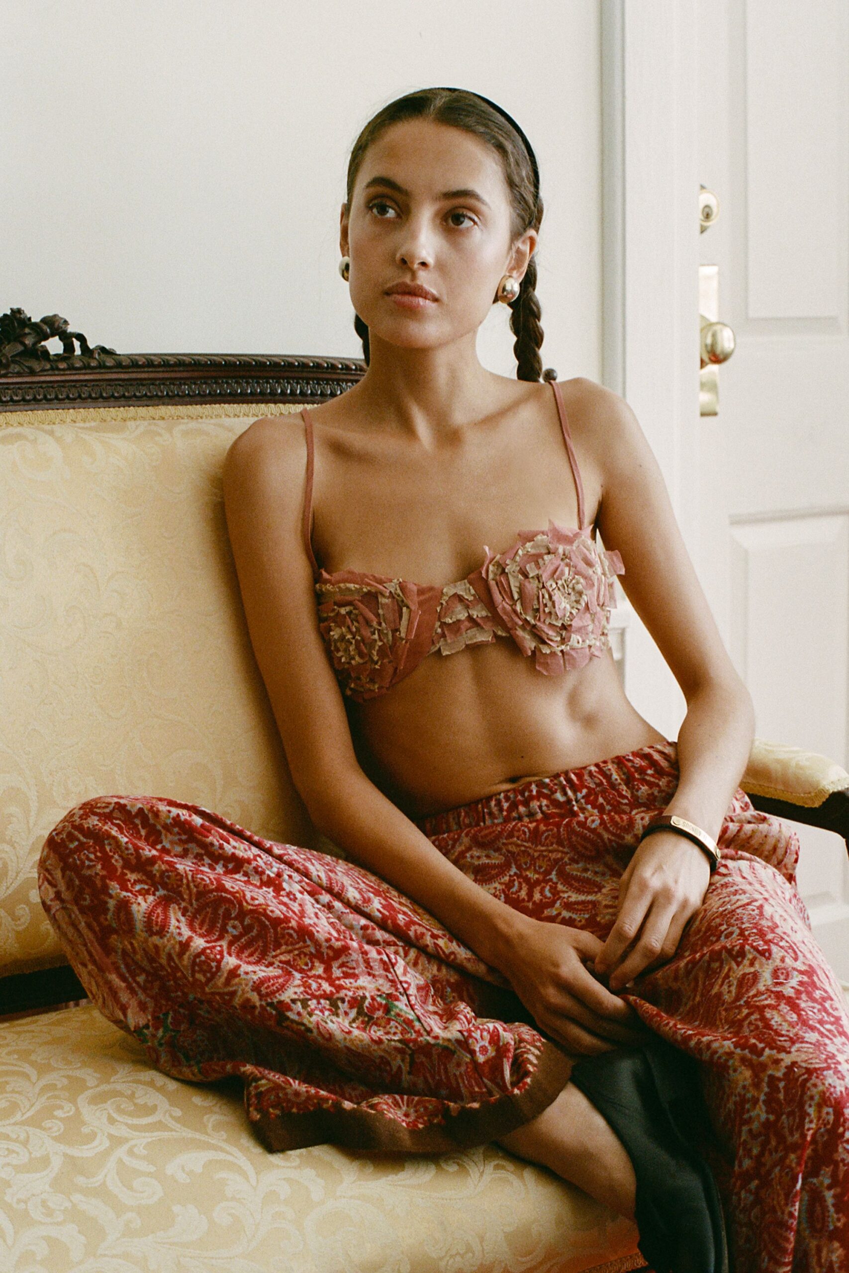 red cotton relaxed flared pants