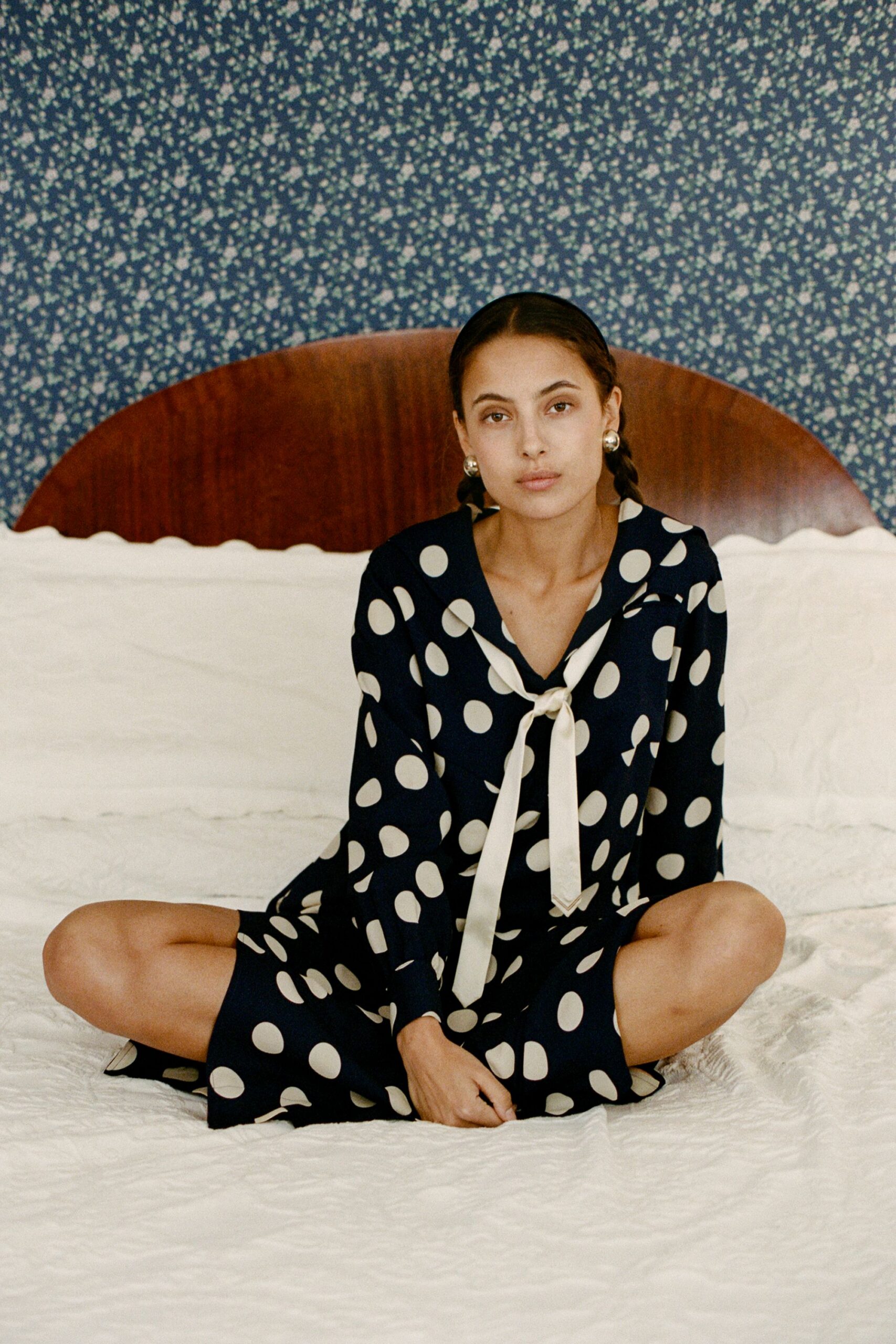 navy white polka-dot dress