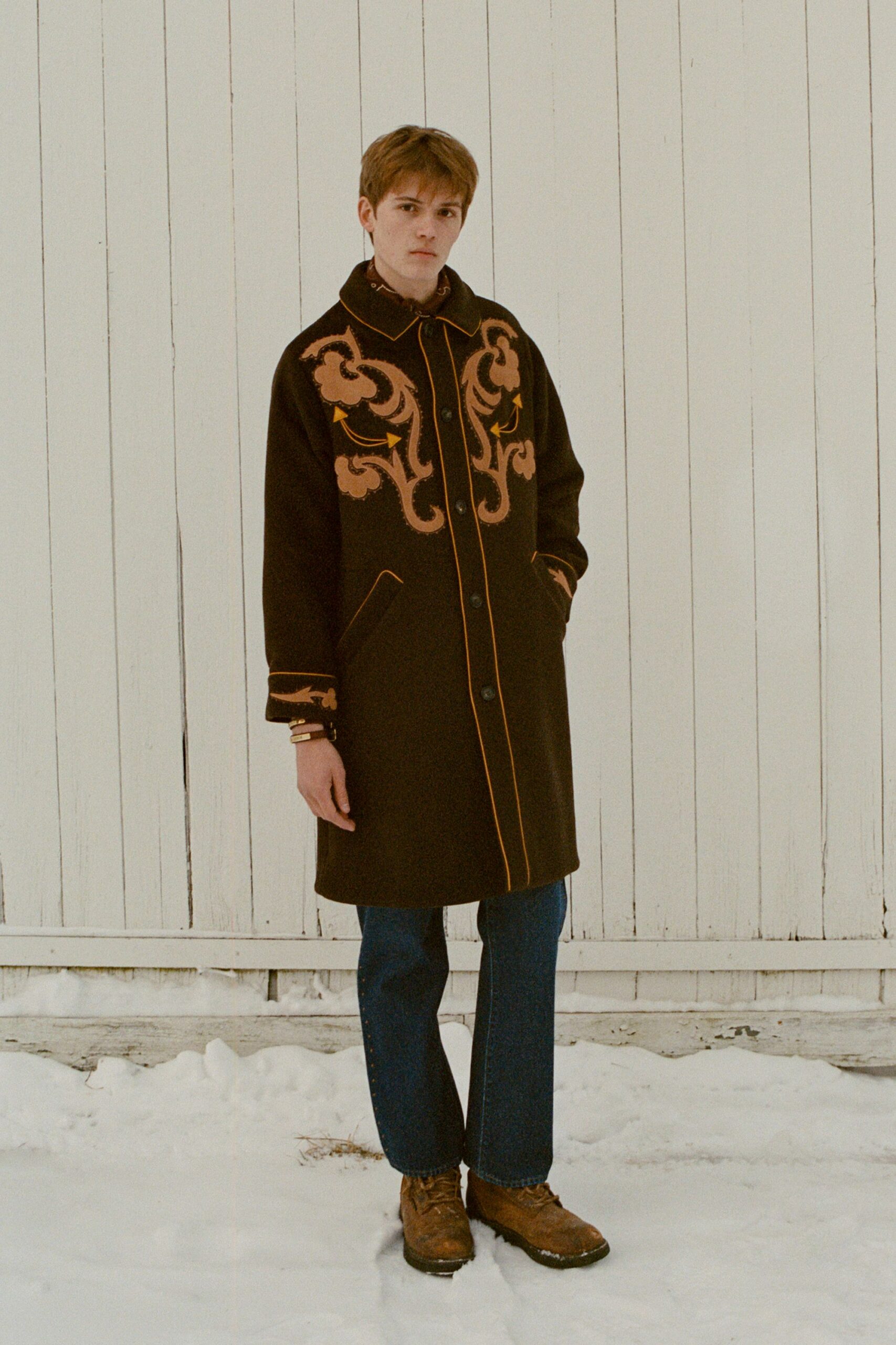 brown wool embroidered coat