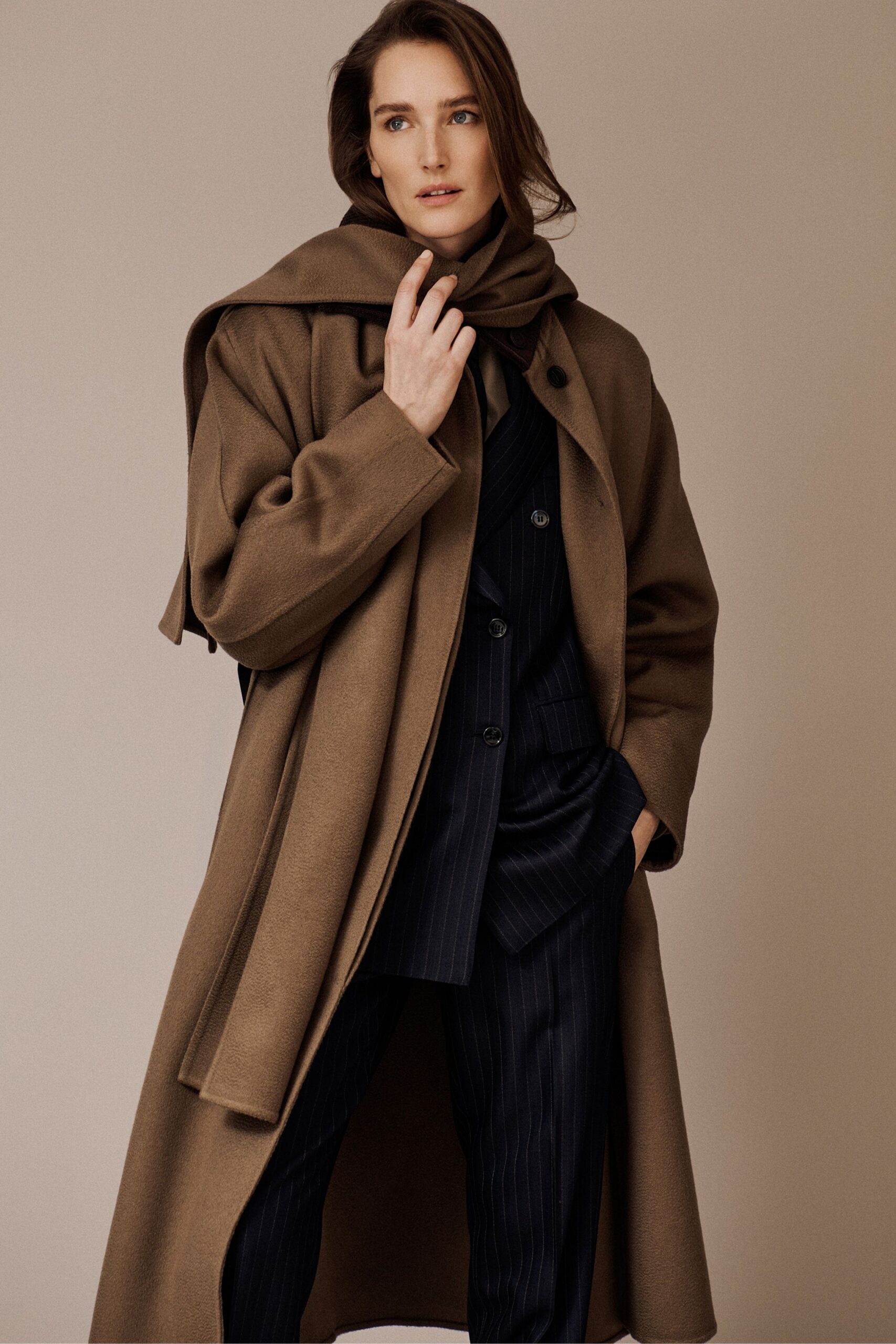 brown wool relaxed maxi coat