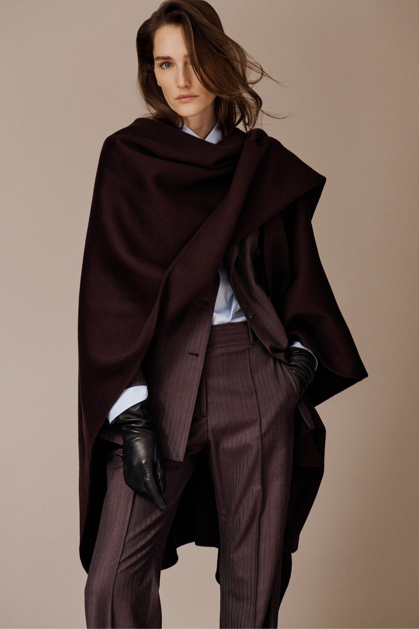 purple wool relaxed cape