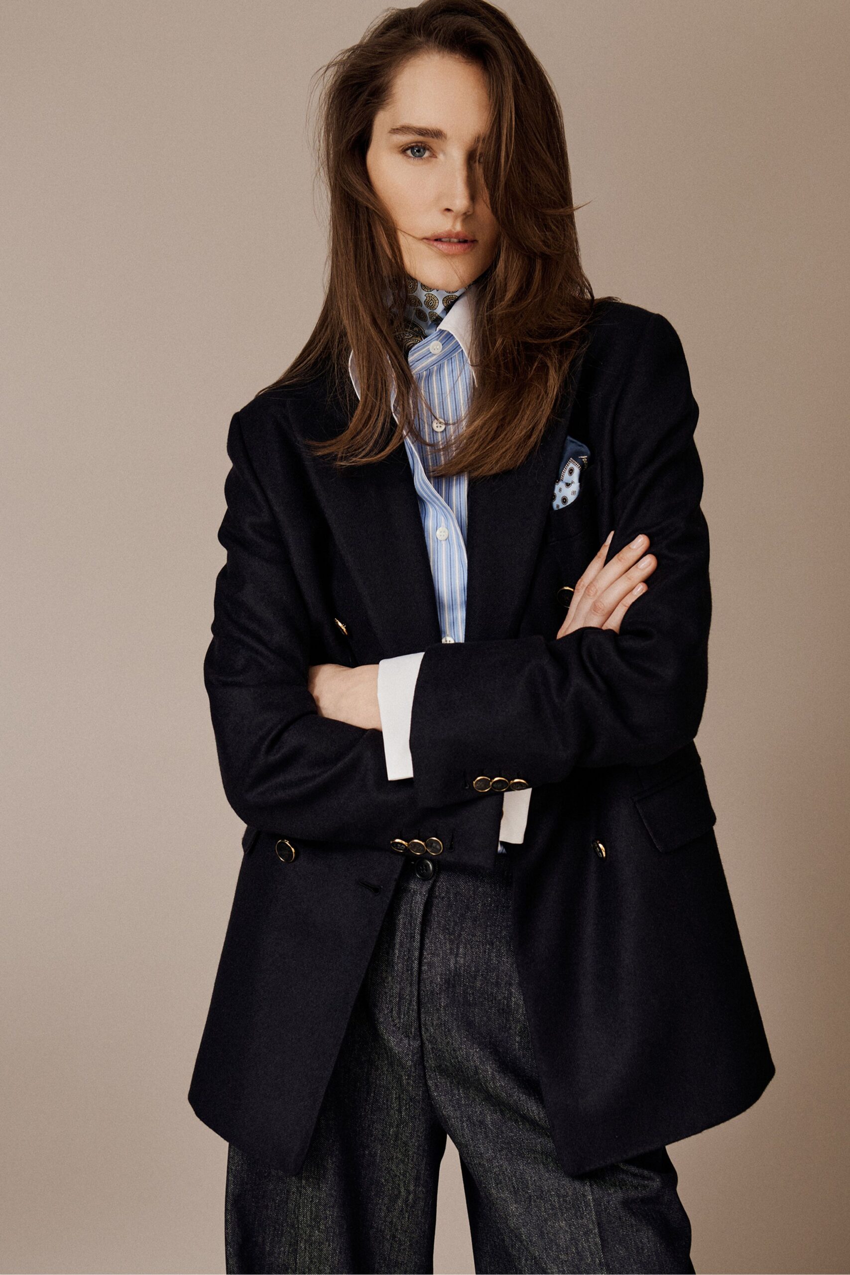 black wool long-sleeve collared structured buttoned blazer