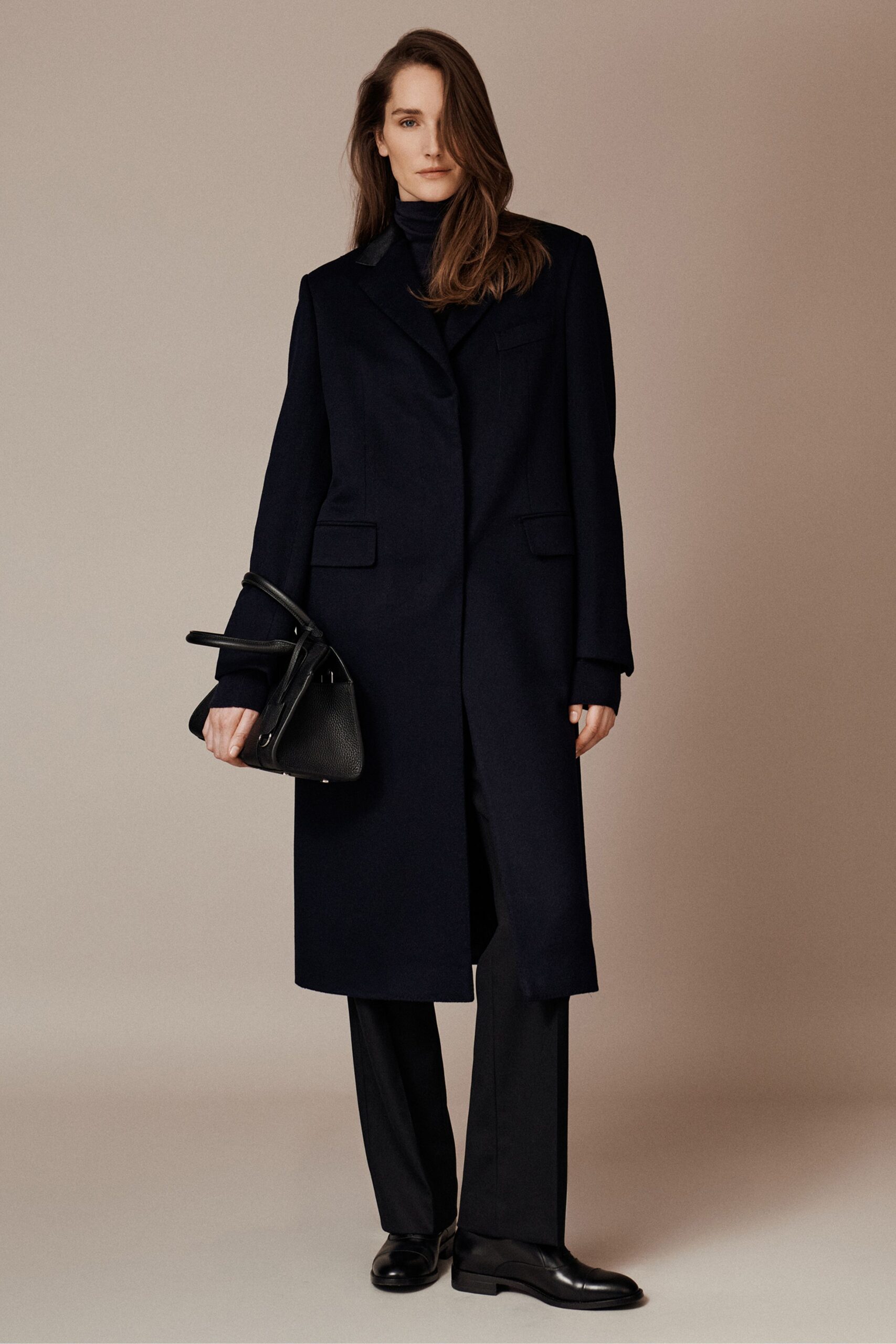 black wool tailored straight-leg pants