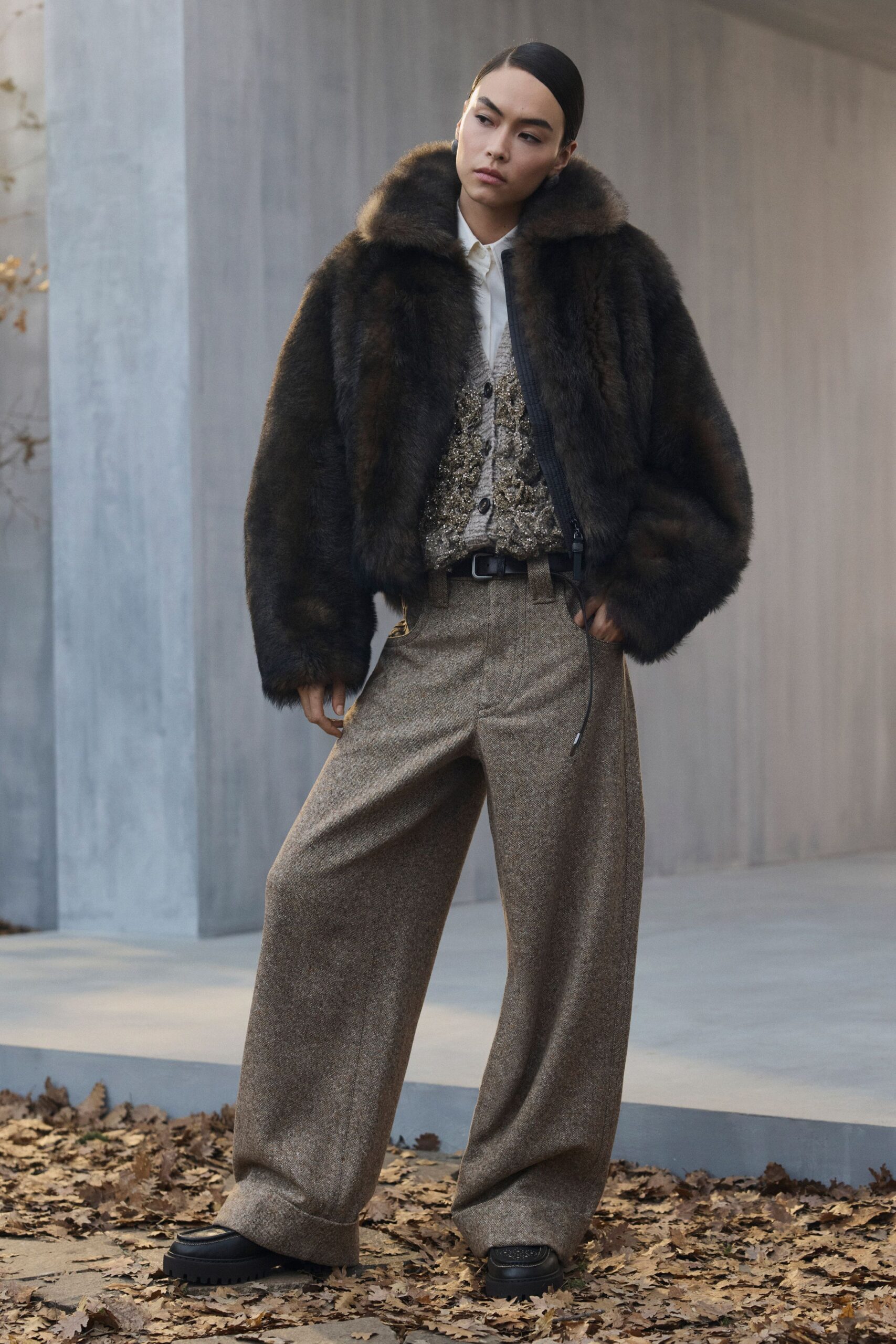 gray wool relaxed high-waisted wide-leg pants