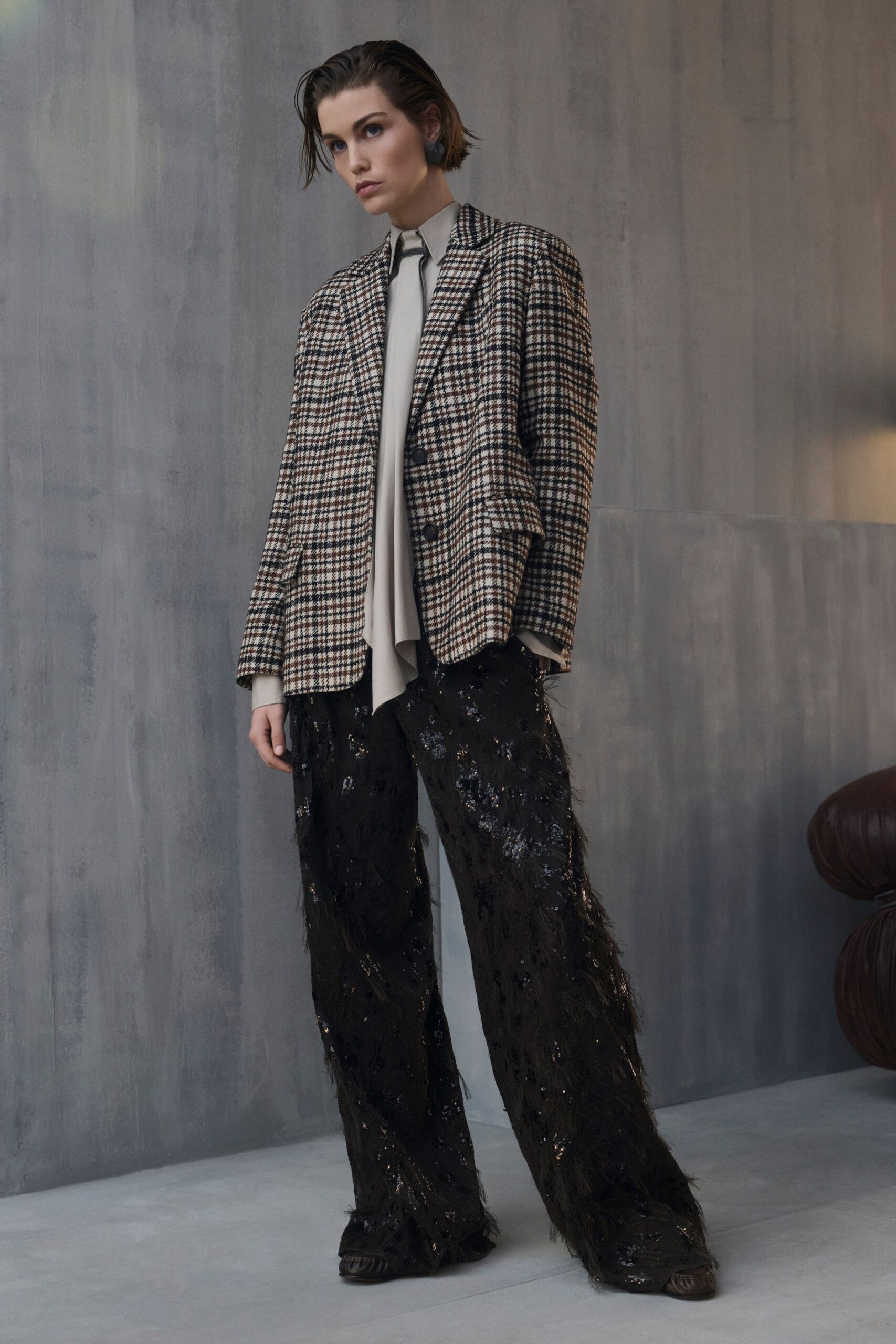 black silk relaxed flared shiny pants