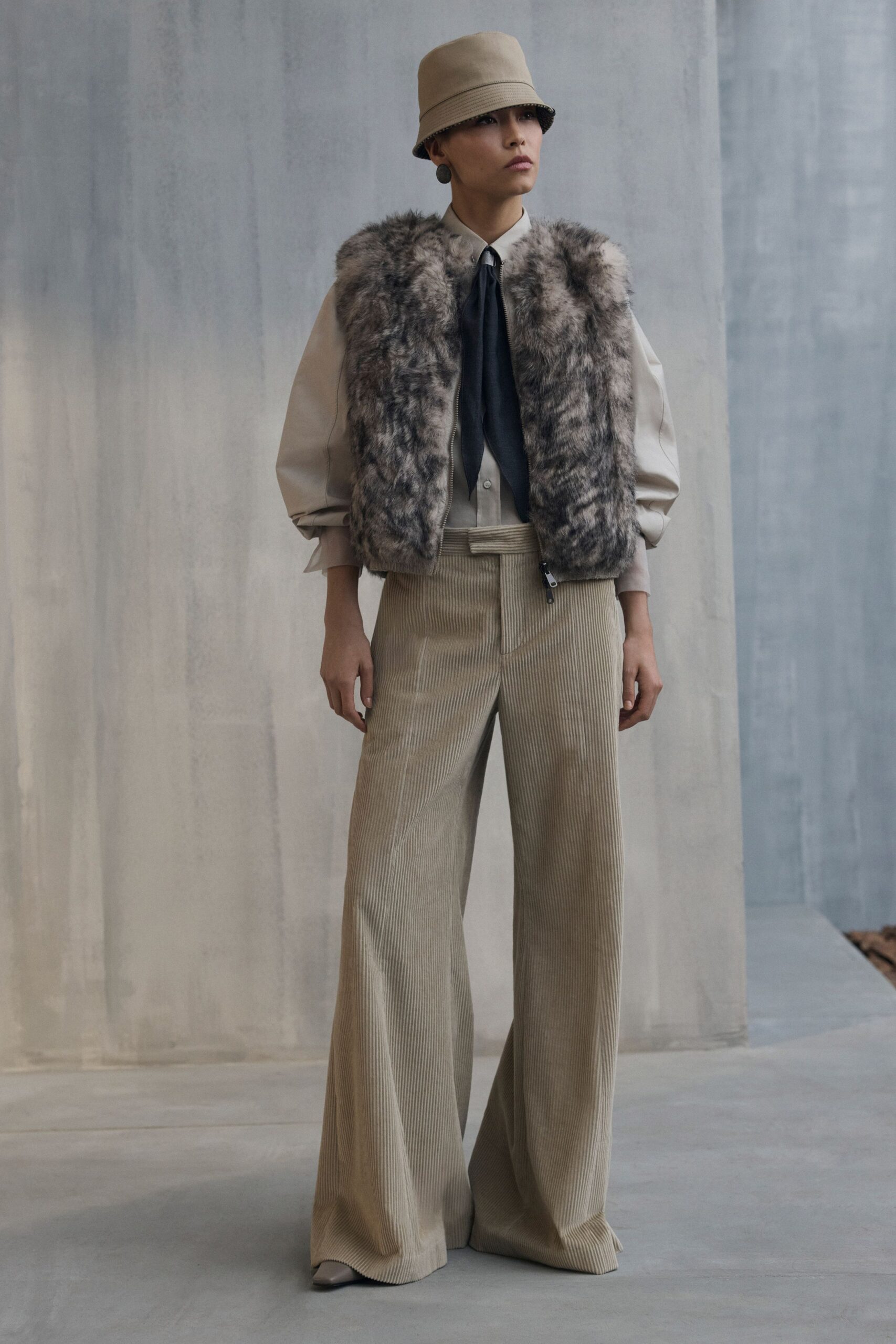 gray fur fitted vest