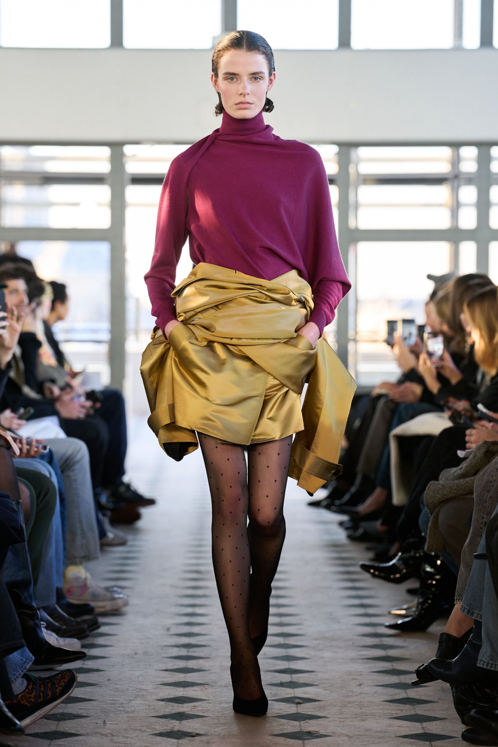 purple wool long-sleeve turtleneck relaxed top
