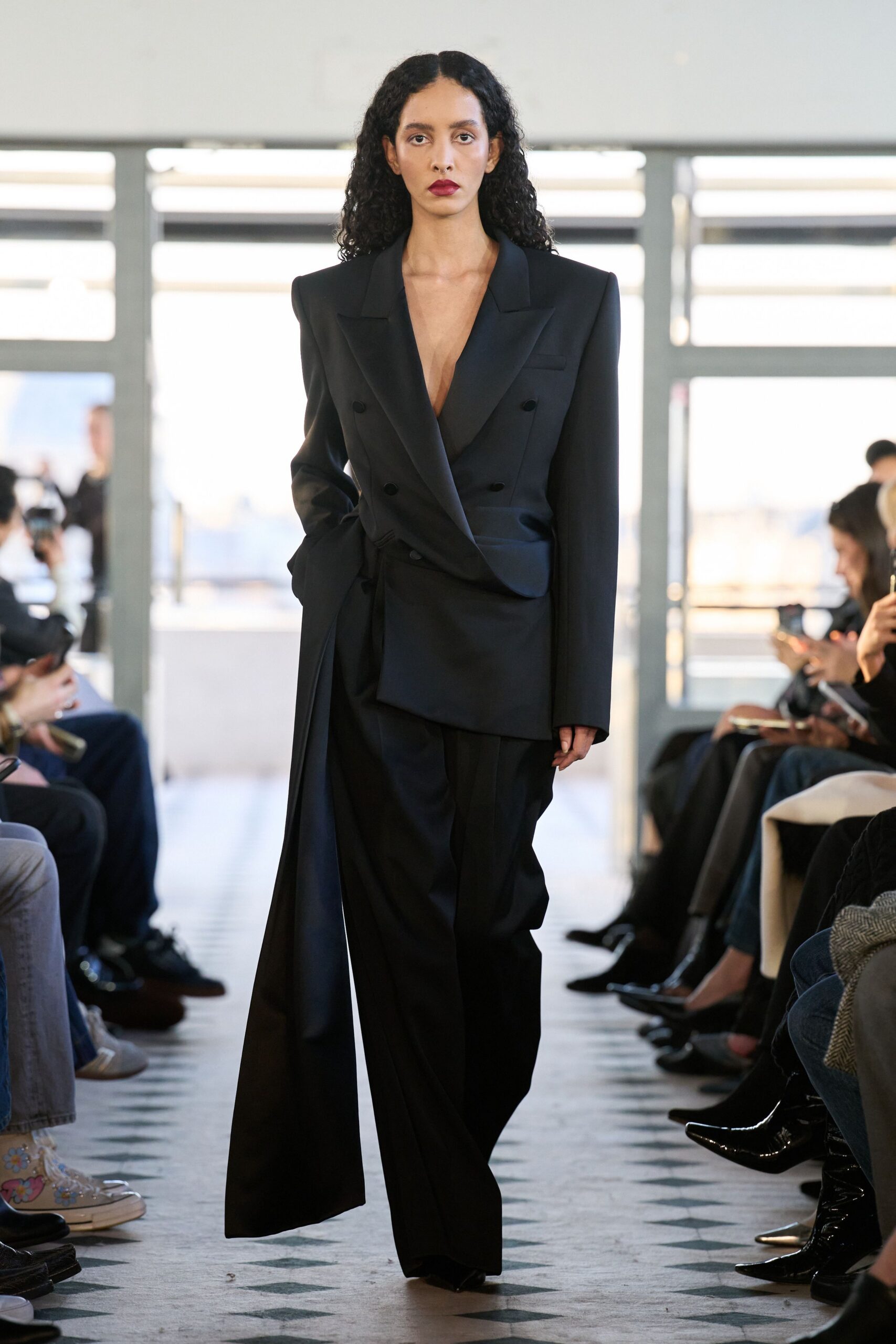black silk fitted suit