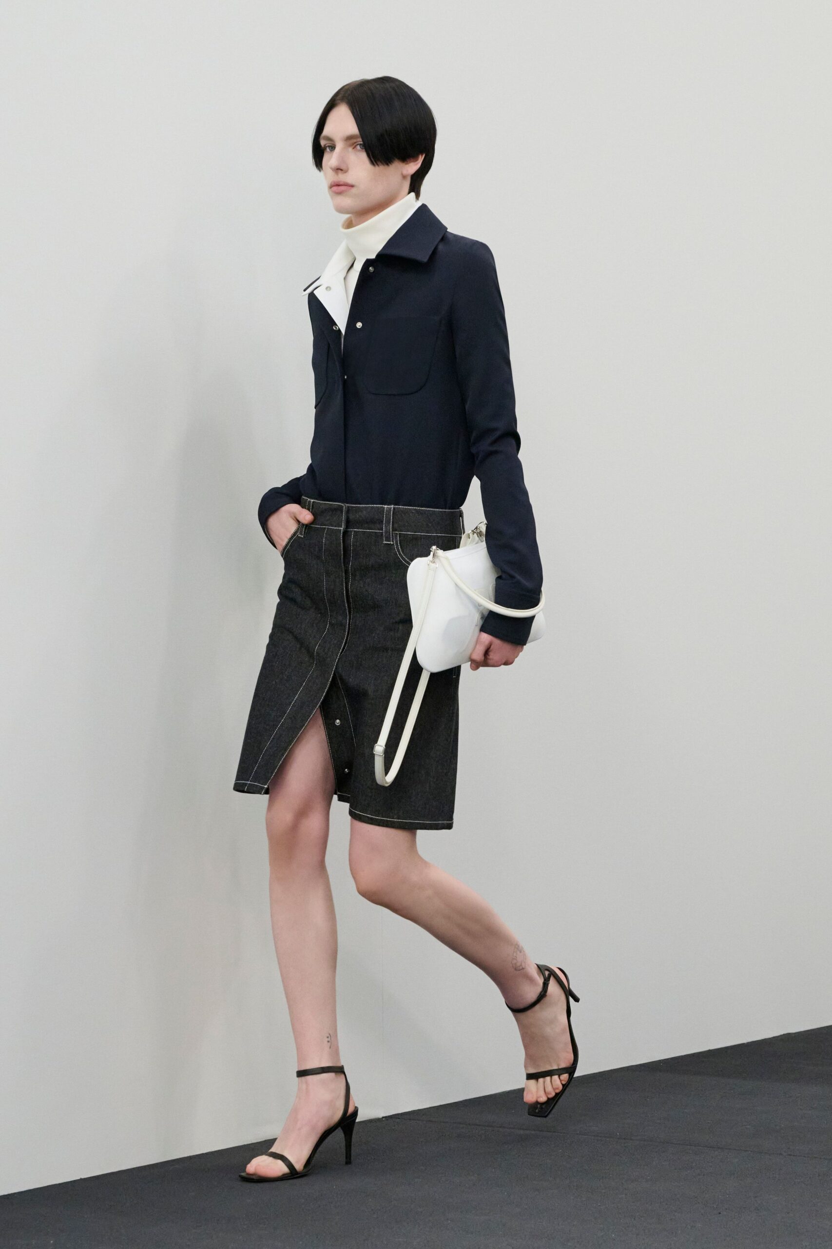 black denim slit fitted buttoned skirt