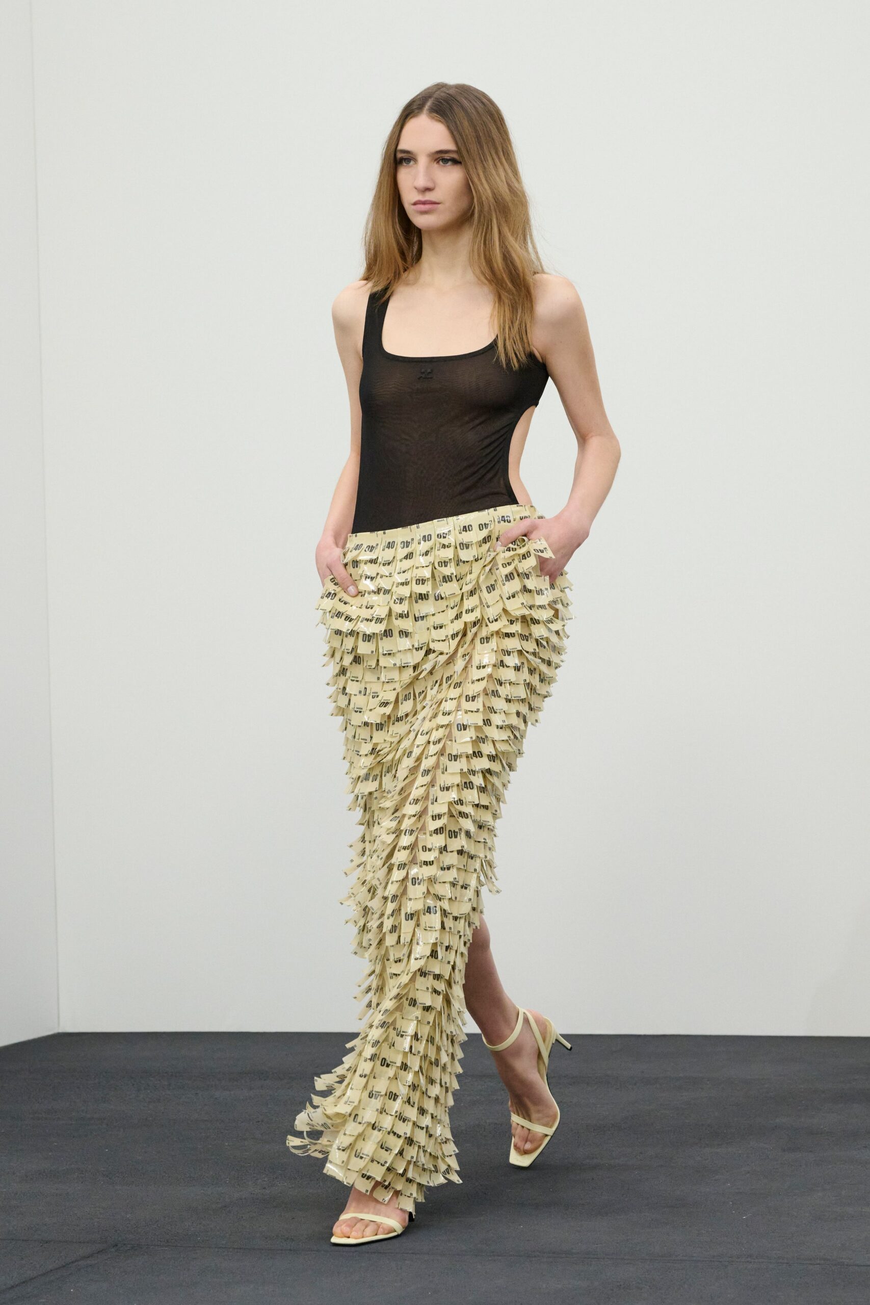 beige silk fitted pleated flowing maxi skirt