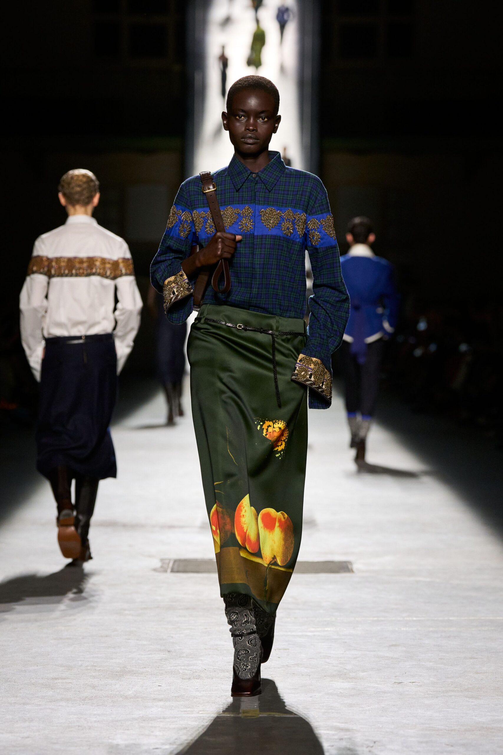 green cotton fitted printed pants