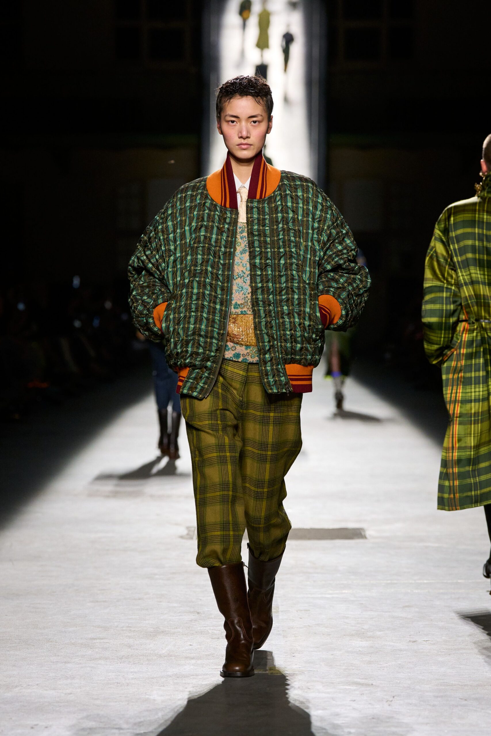 green cotton long-sleeve relaxed zippered printed jacket