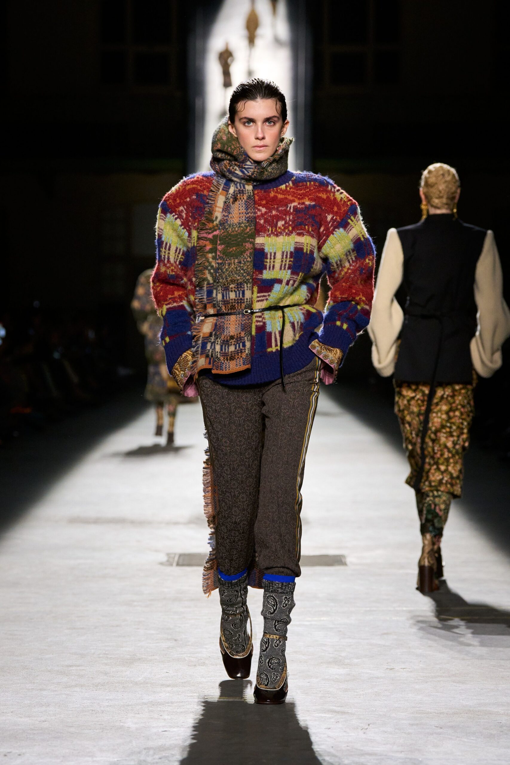 multi wool long-sleeve collared oversized layered sweater