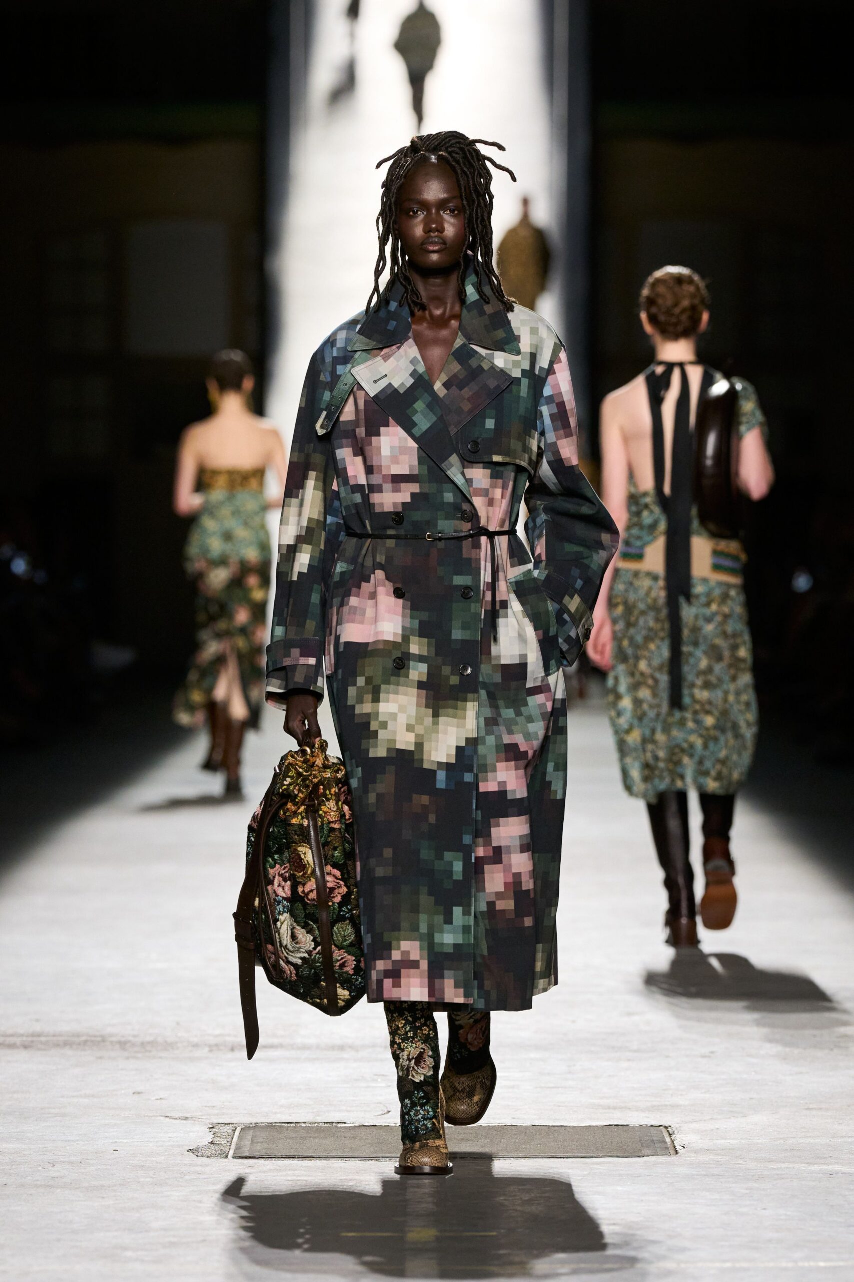 multi cotton long-sleeve collared relaxed belted printed coat
