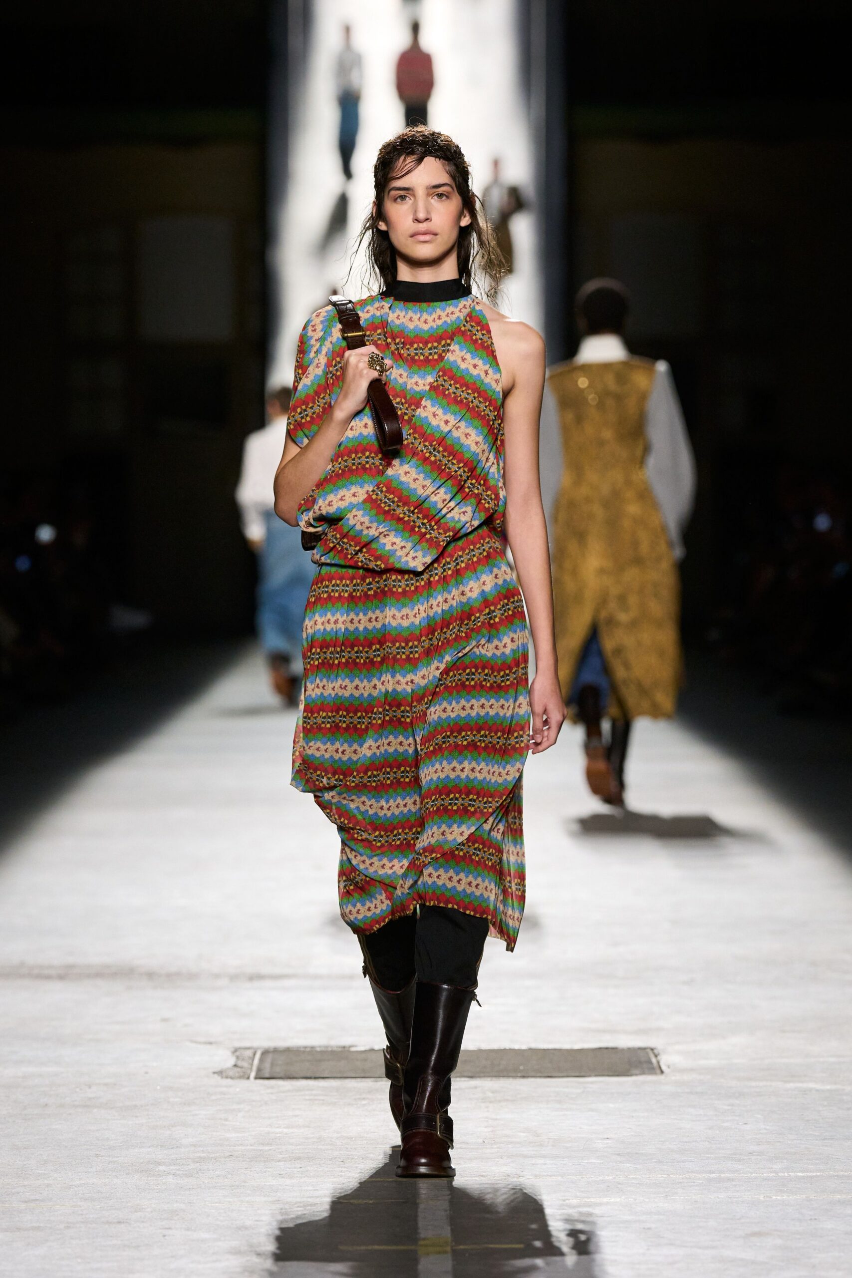 multi cotton sleeveless asymmetric relaxed printed midi dress