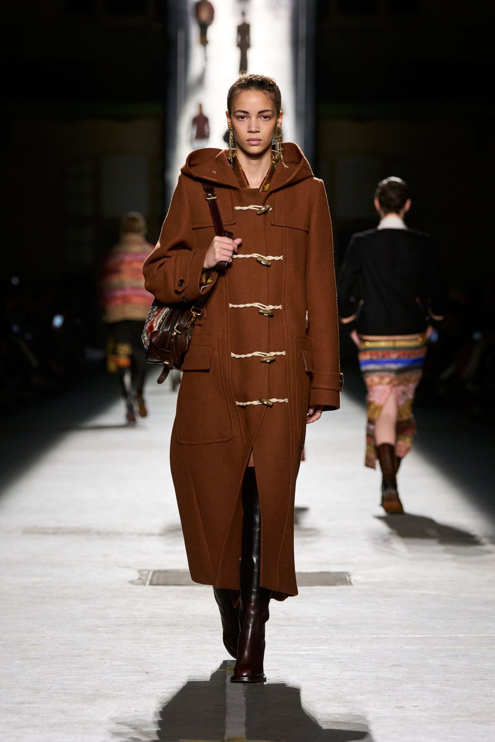 brown wool long-sleeve collared relaxed buttoned maxi coat