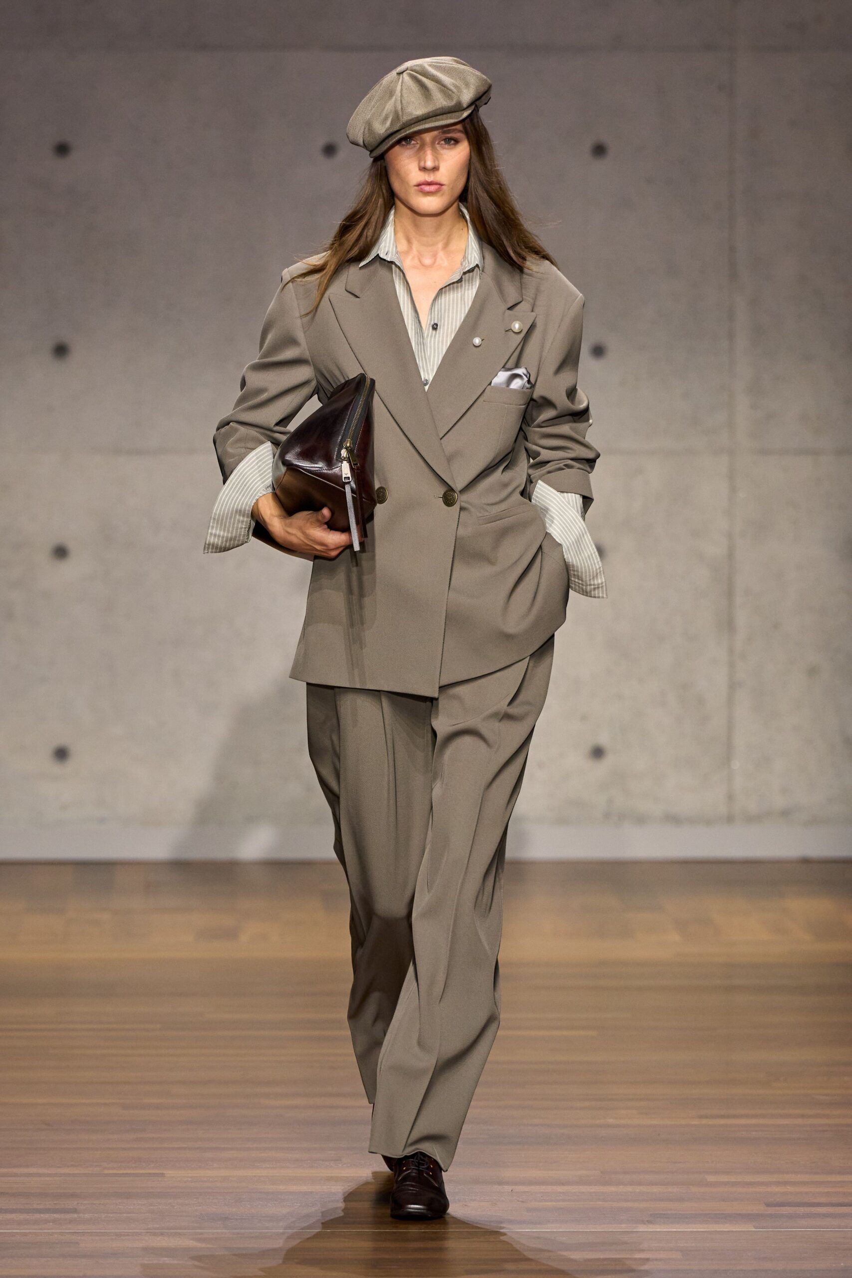 beige wool tailored straight-leg pants