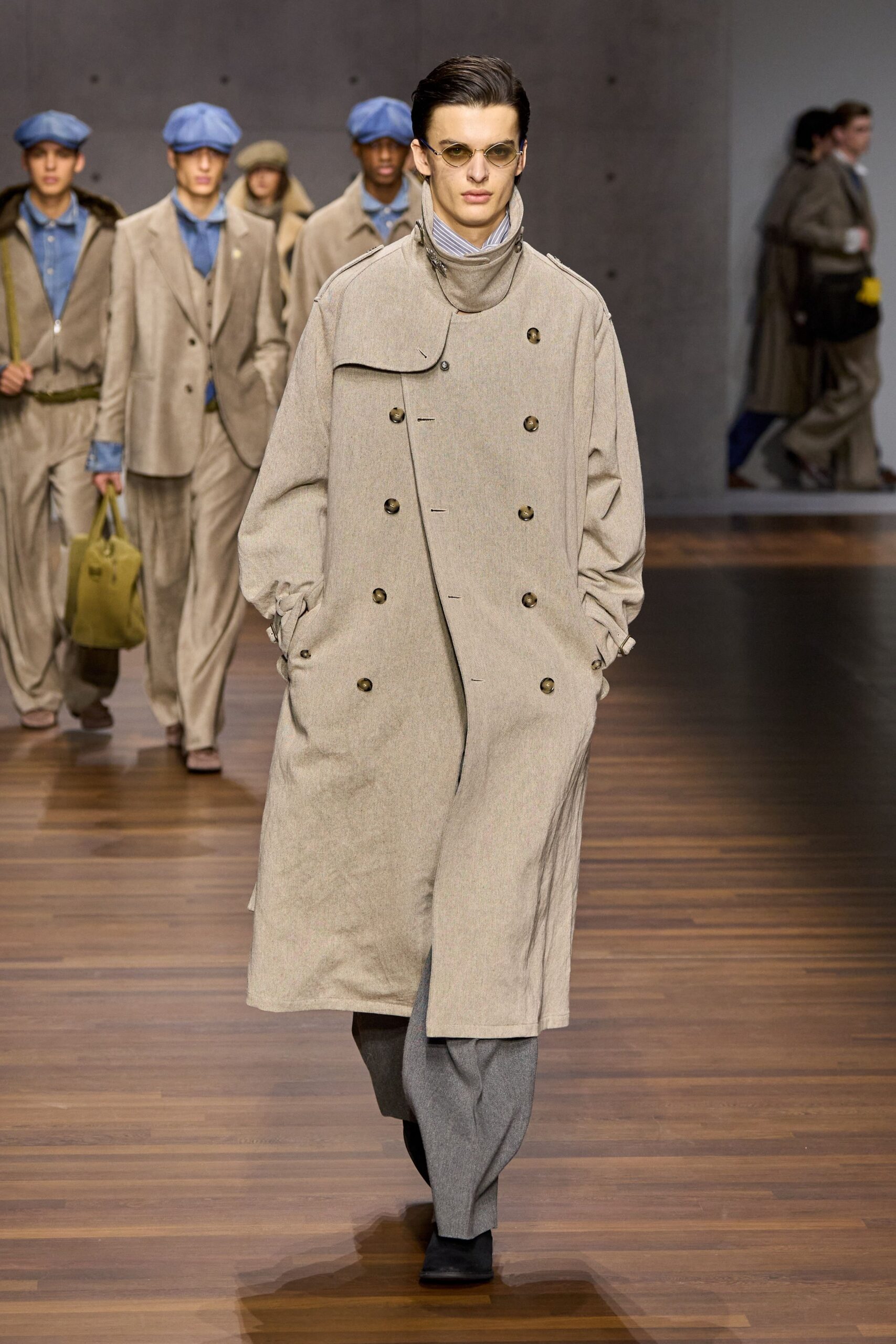 beige cotton long-sleeve double-breasted relaxed buttoned coat