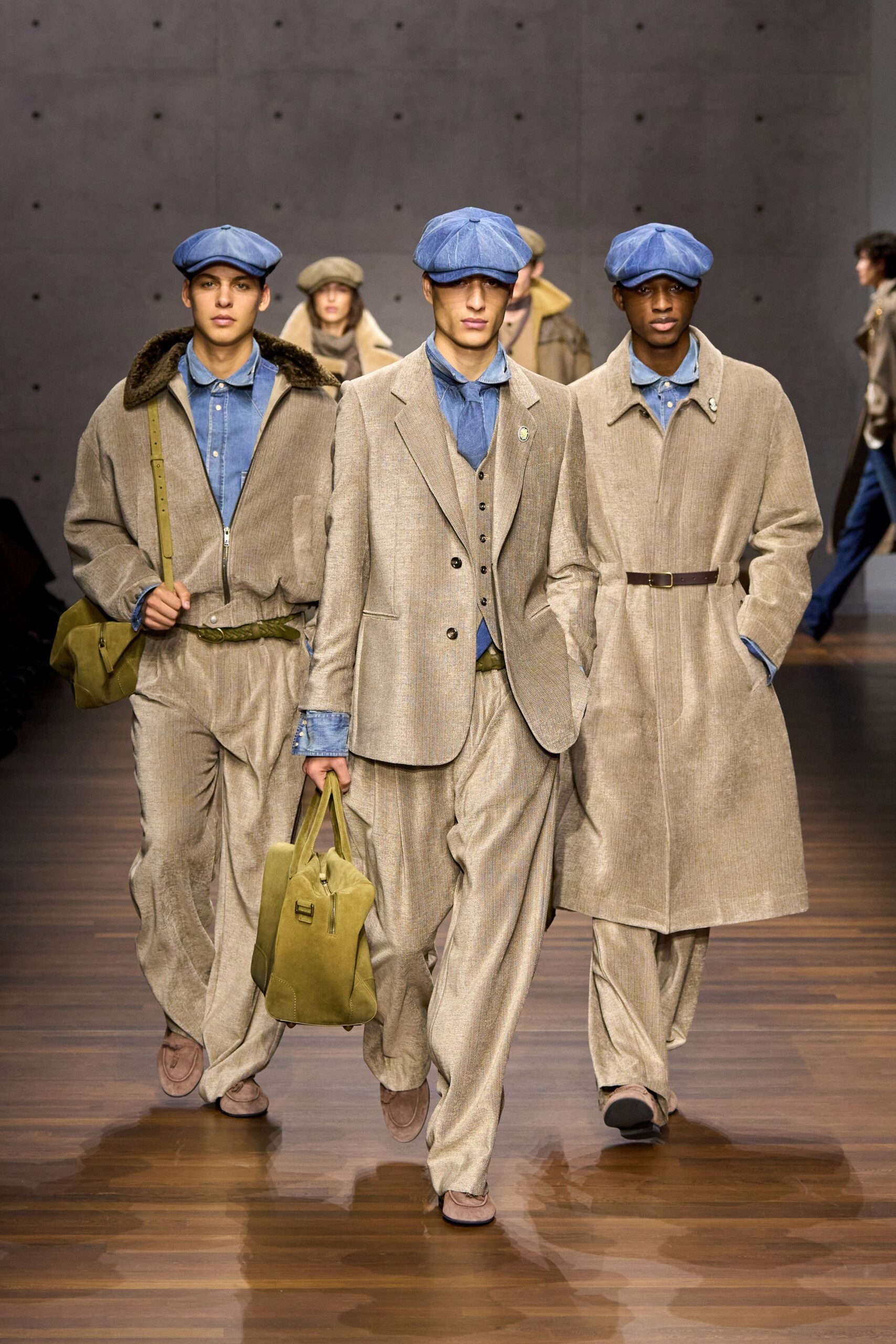 beige wool long-sleeve collared relaxed buttoned coat