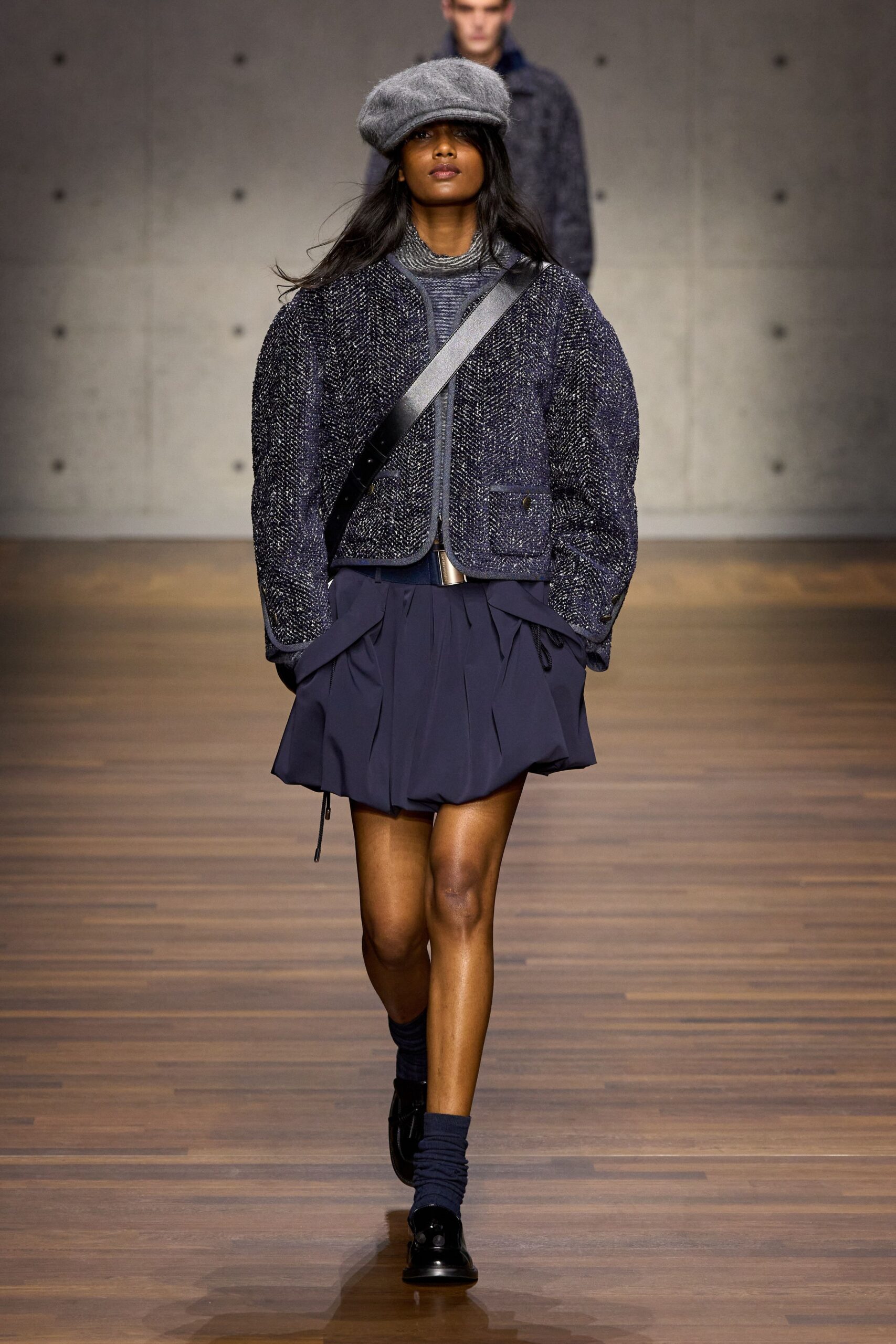gray wool long-sleeve collared relaxed textured jacket