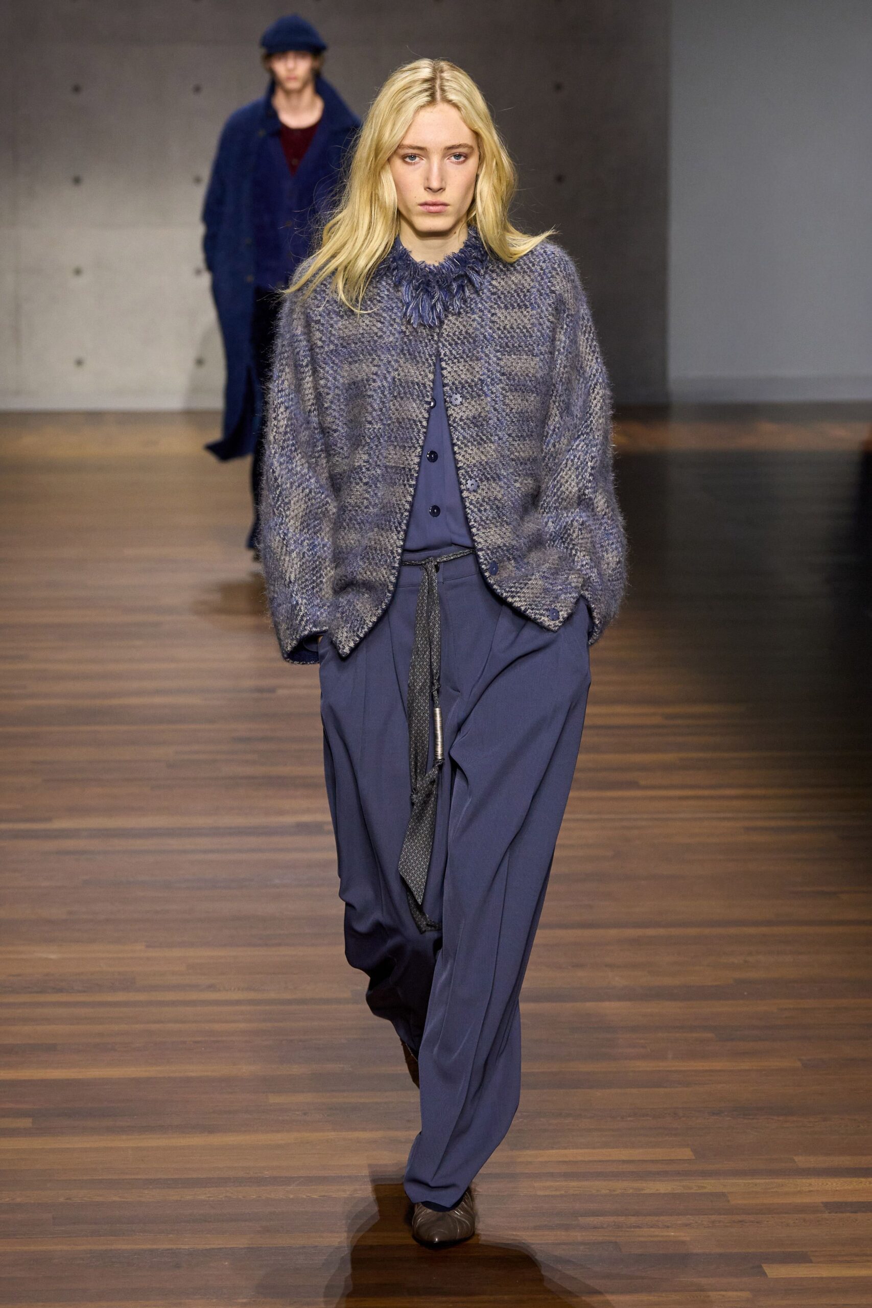 blue wool cardigan with relaxed fit