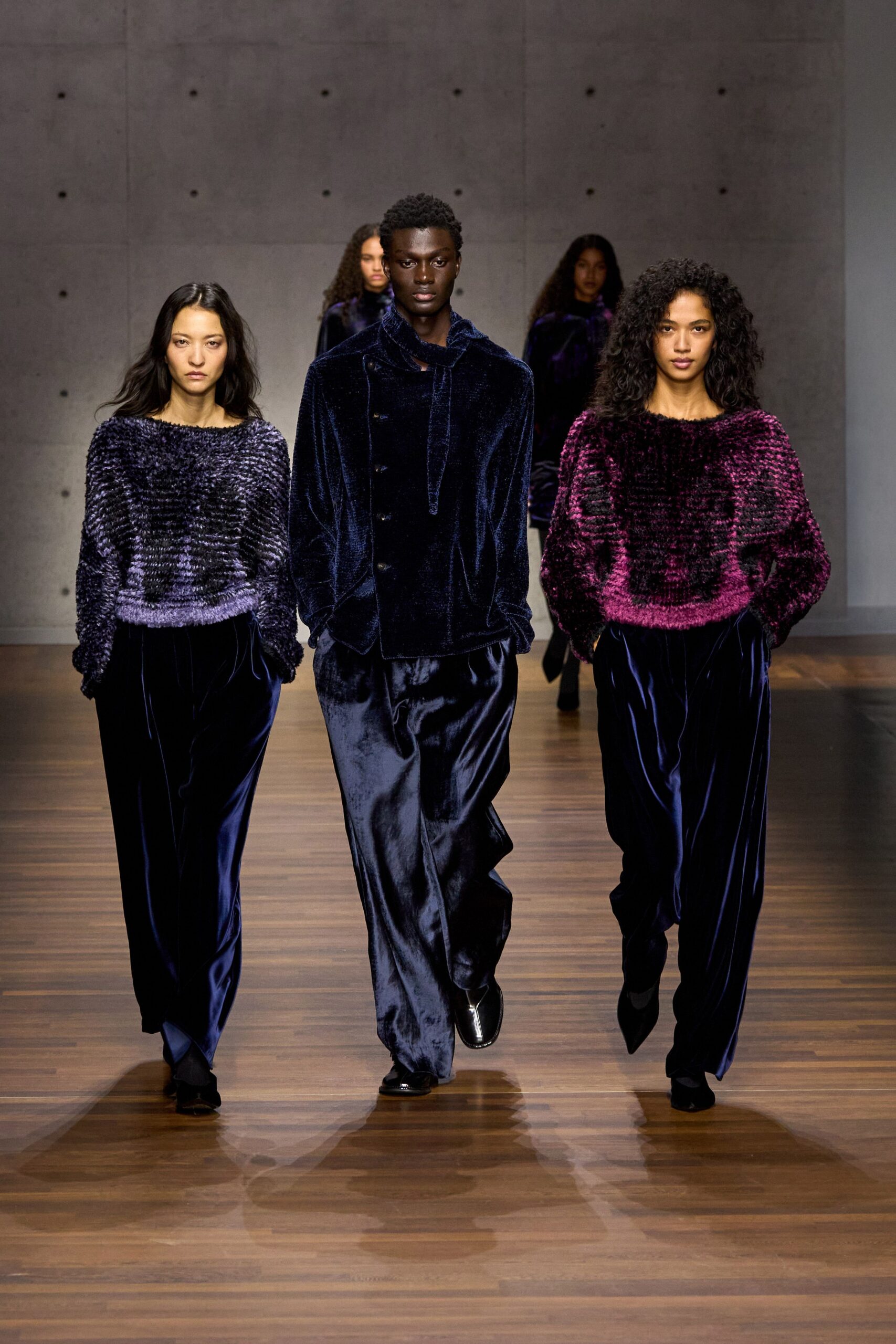 purple velvet long-sleeve relaxed sweater
