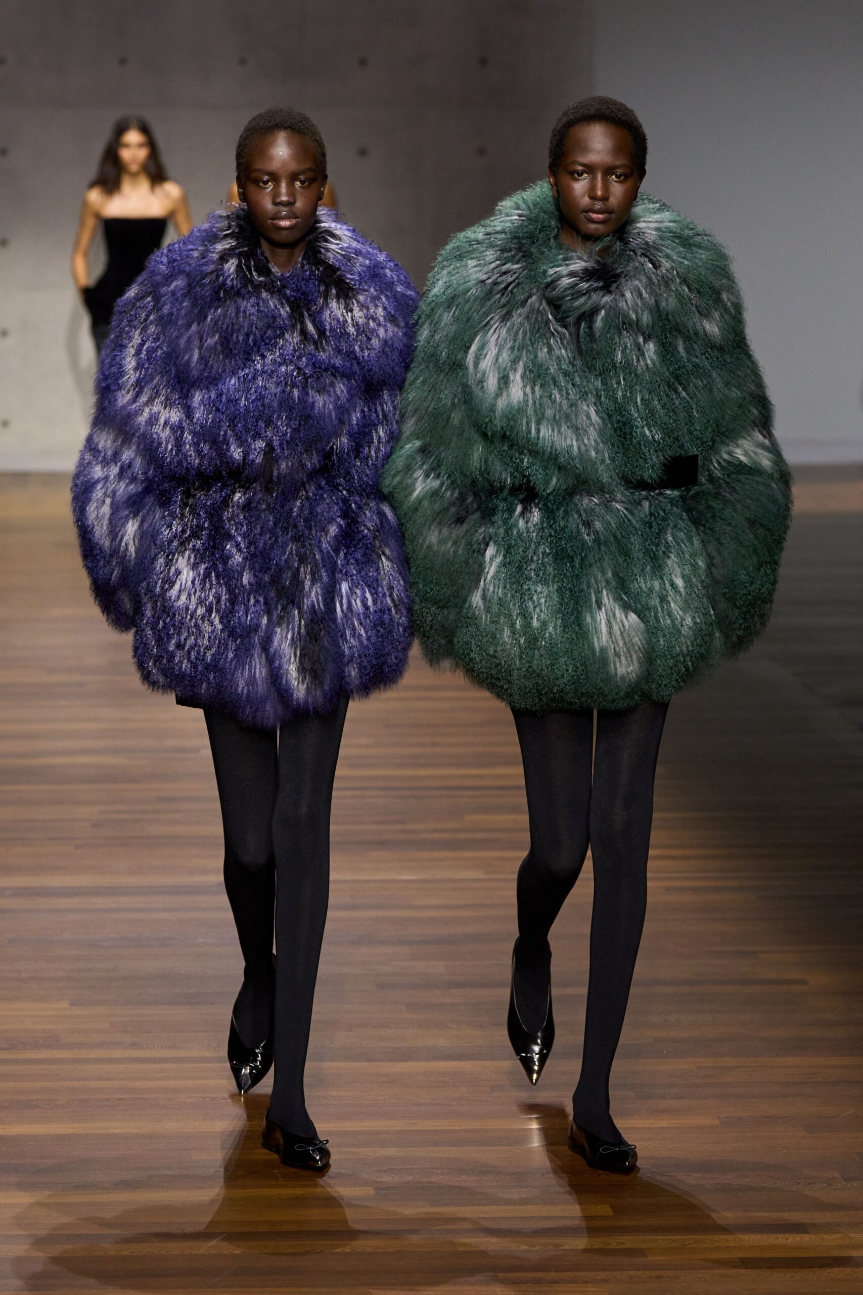 purple and green fur coats