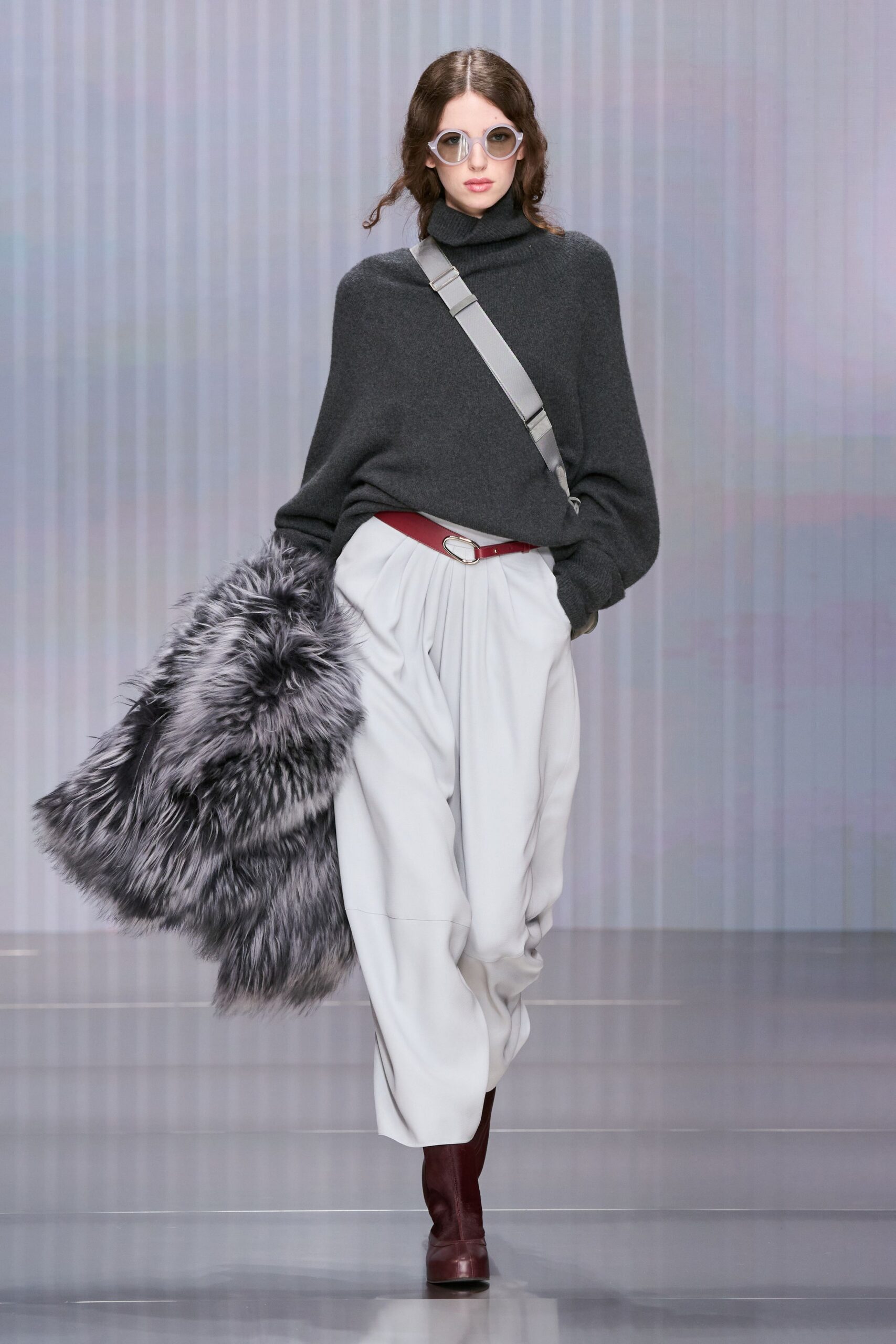 gray fur oversized coat