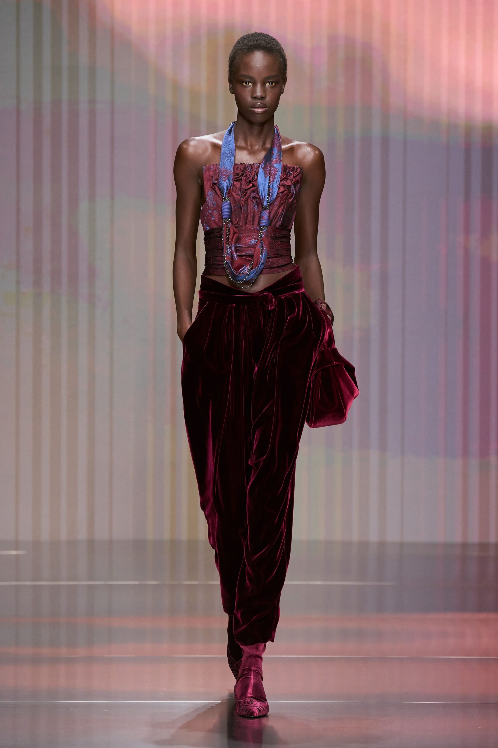 maroon velvet relaxed wide-leg pants