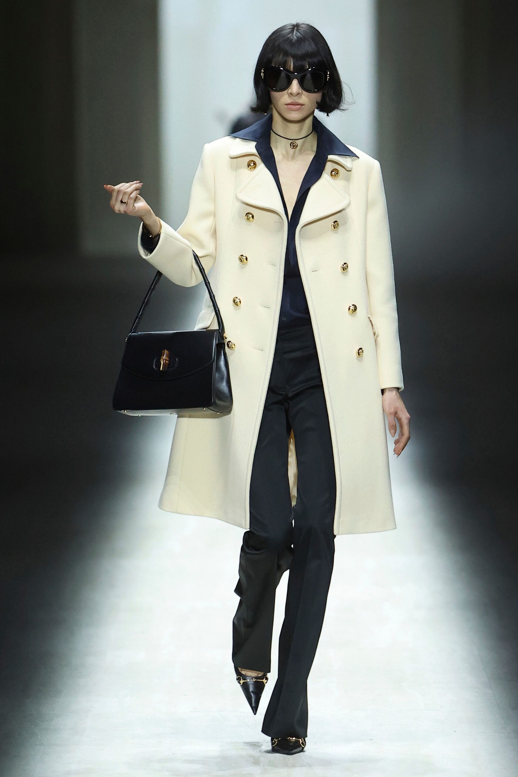 white wool long-sleeve collared structured buttoned coat