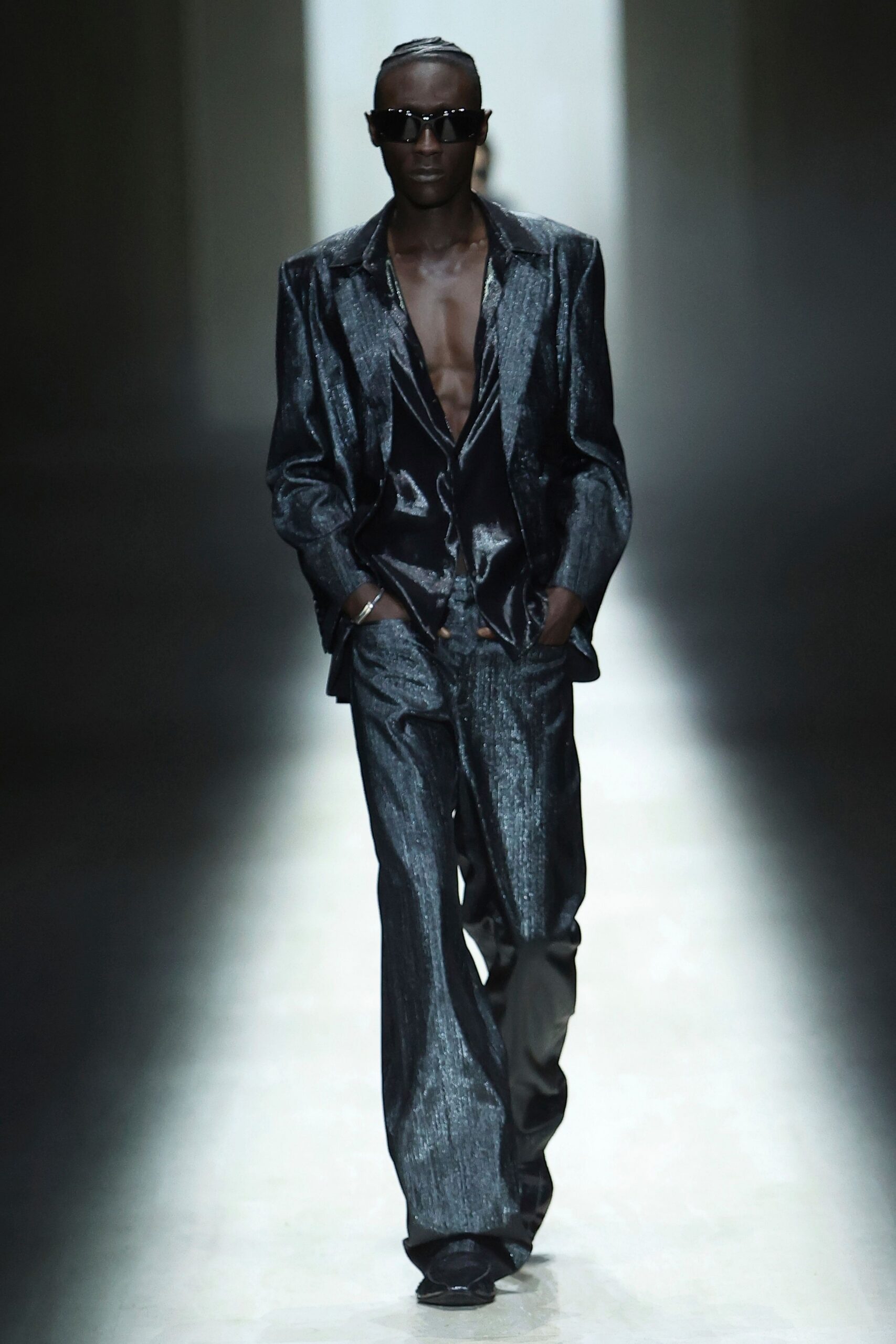 black silk tailored suit