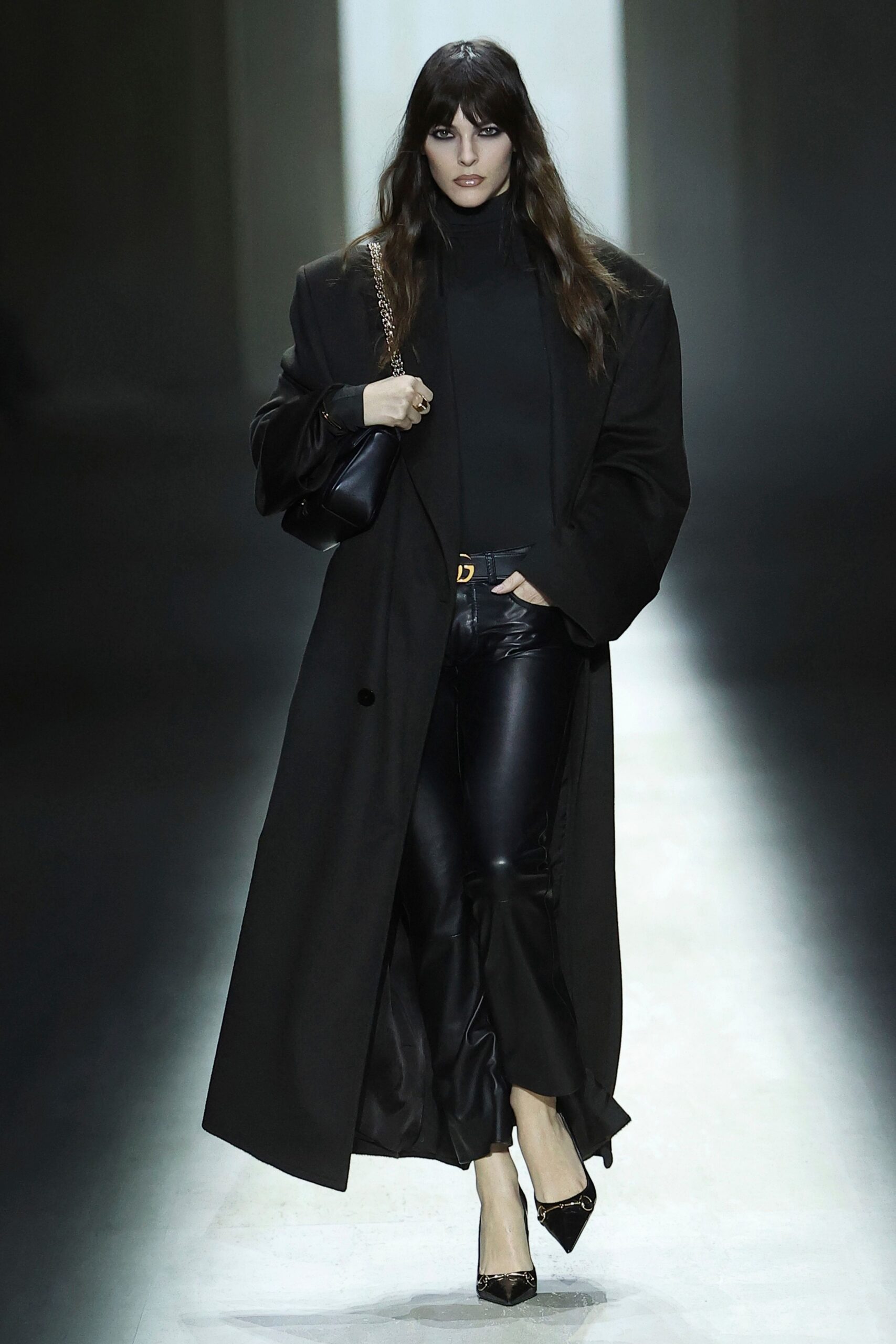 black leather fitted flared pants