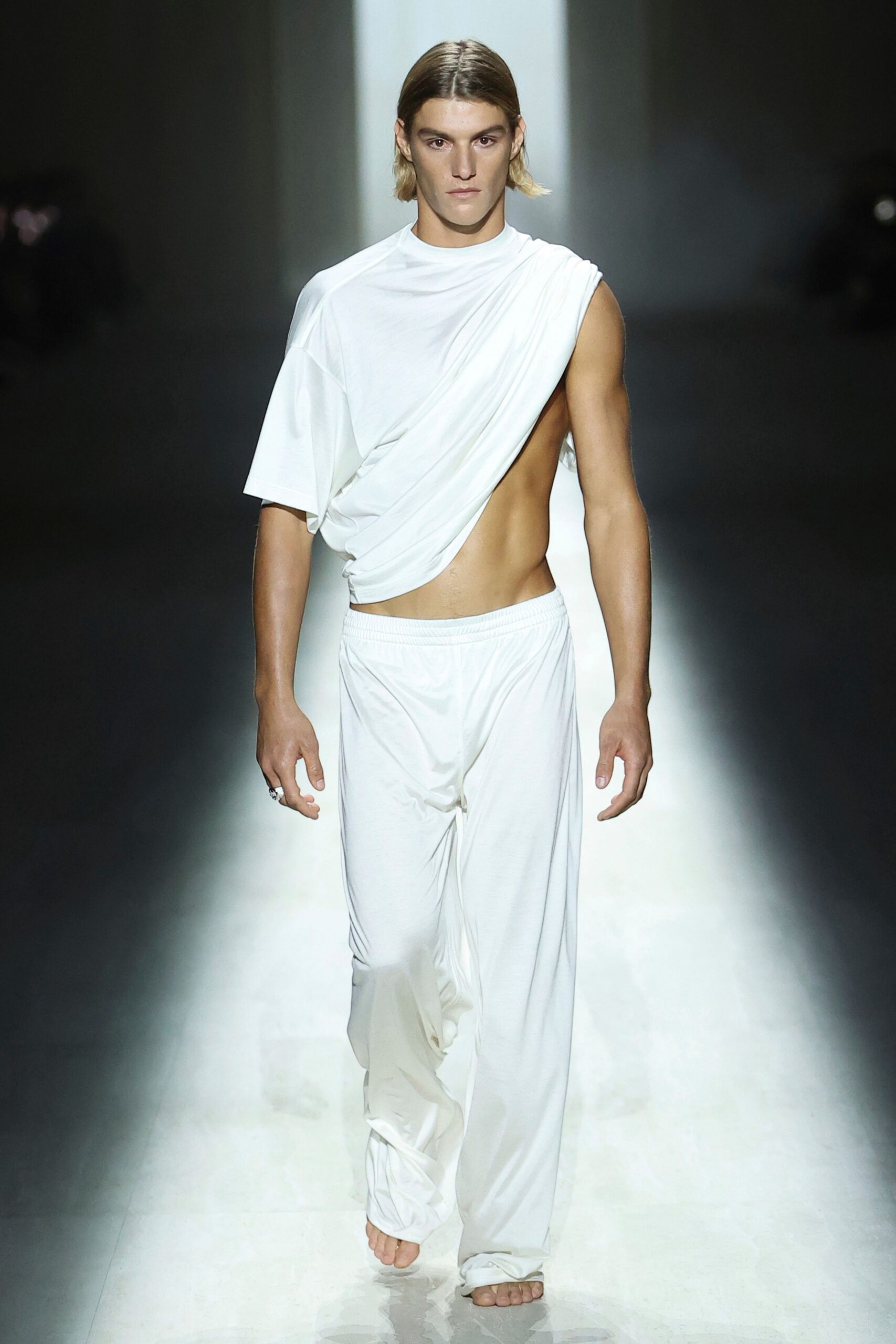 white cotton sleeveless asymmetric relaxed top