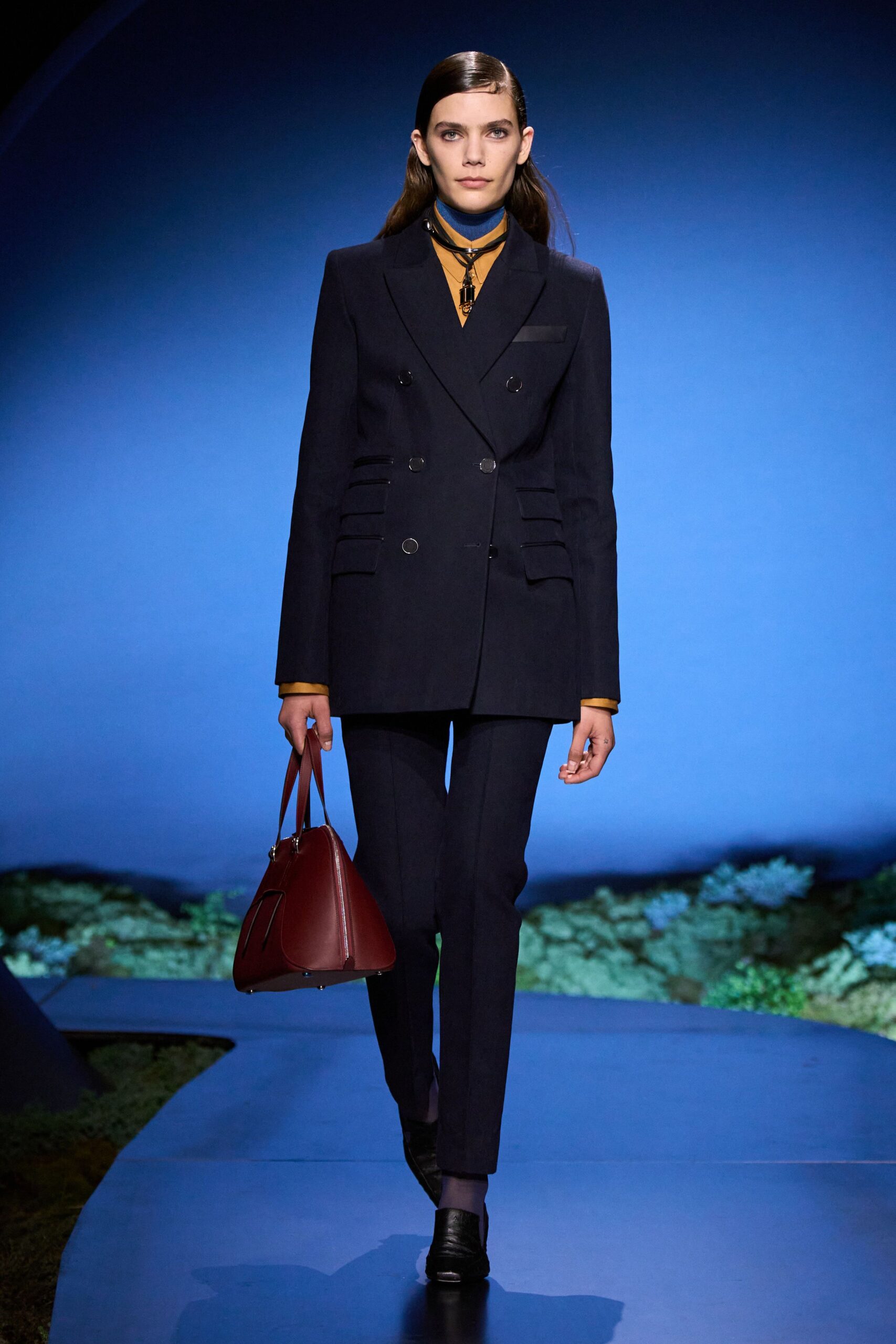 navy tailored blazer and pants