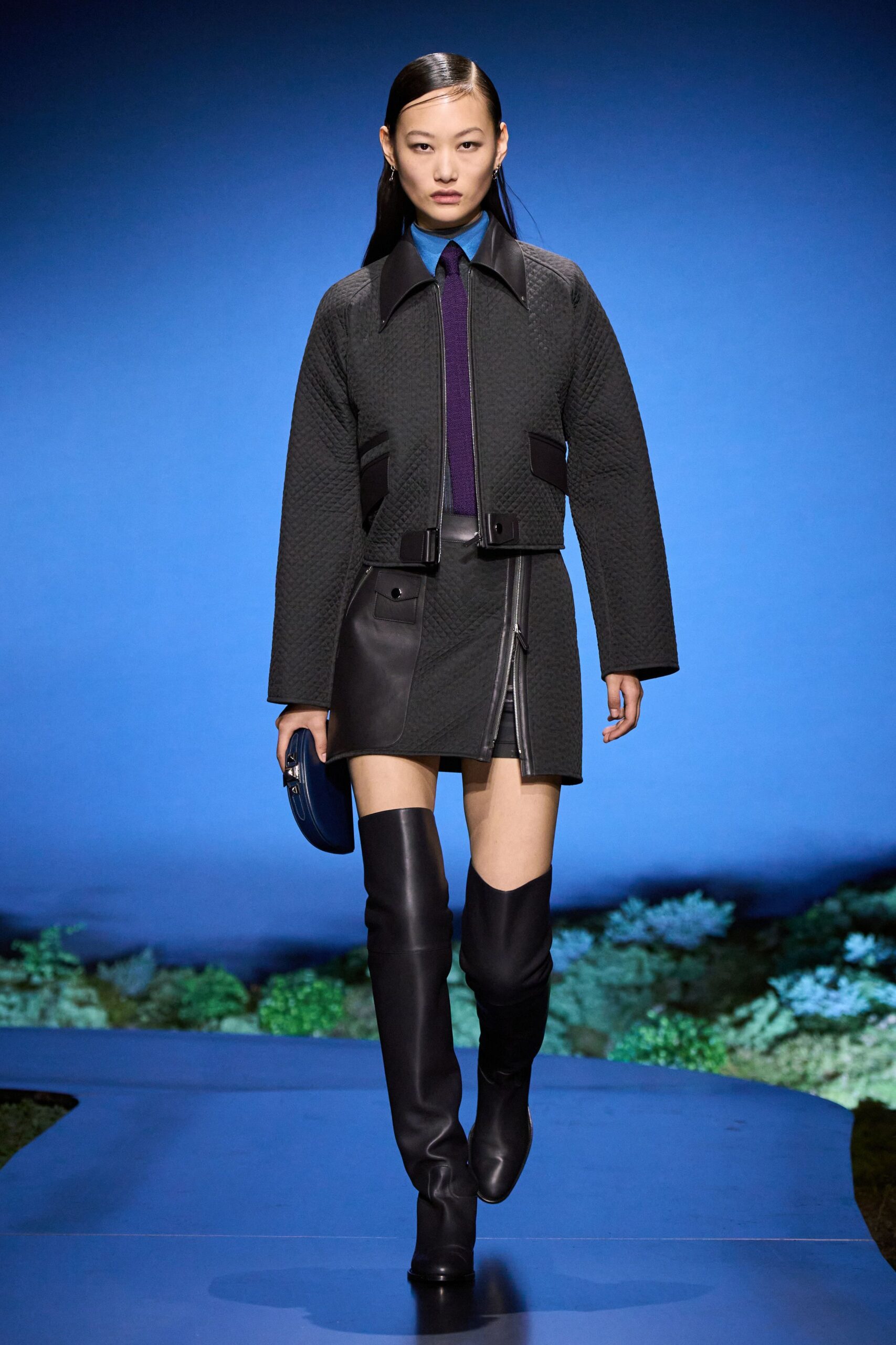 black leather asymmetric fitted zippered skirt