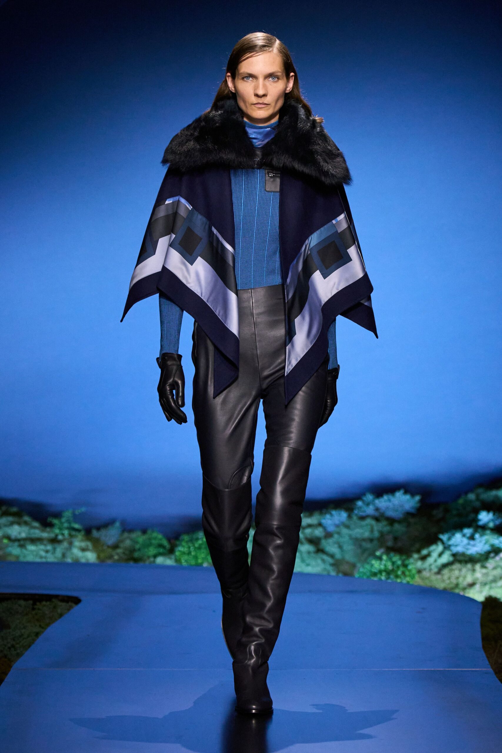 blue wool relaxed layered cape