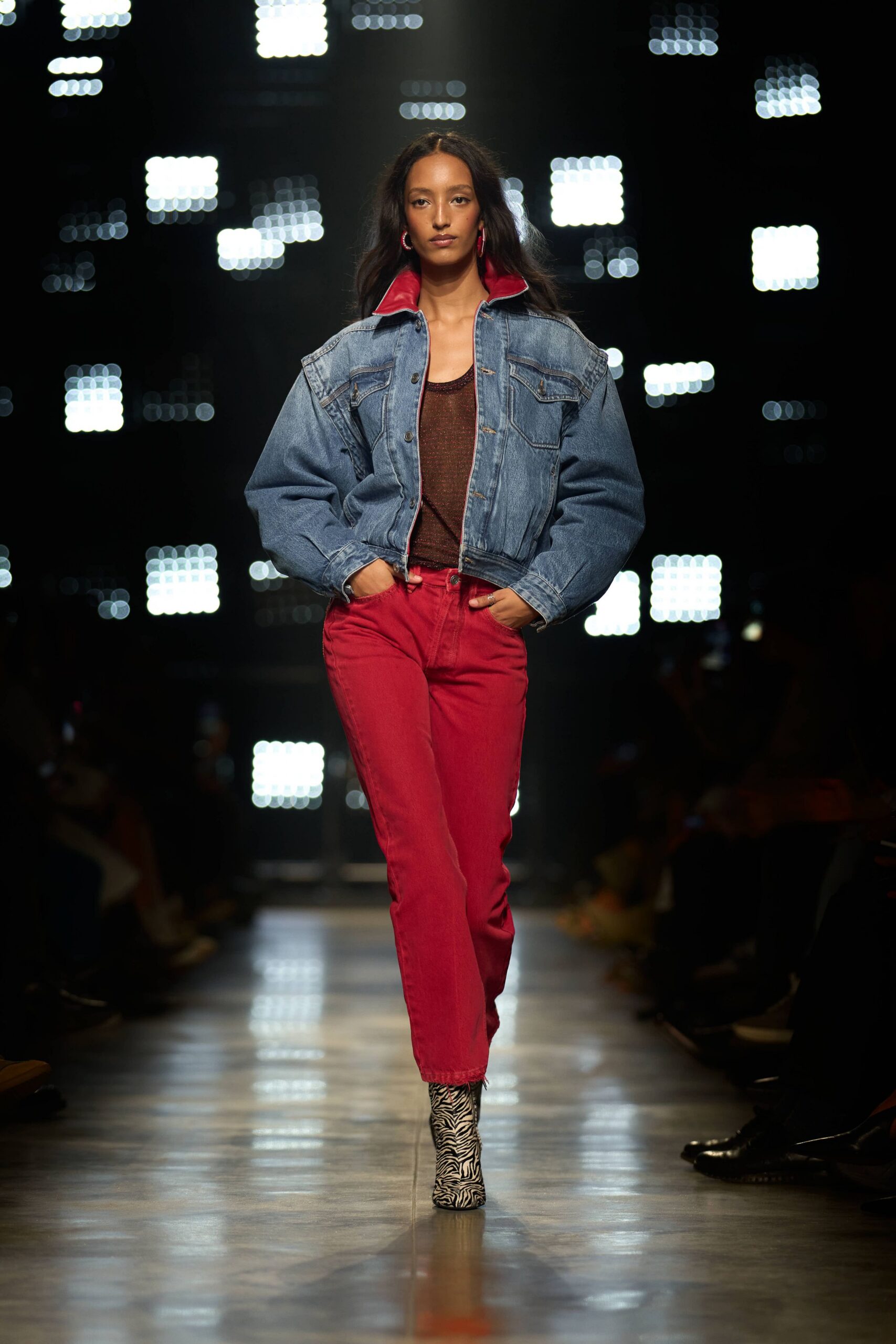 blue denim long-sleeve collared oversized jacket