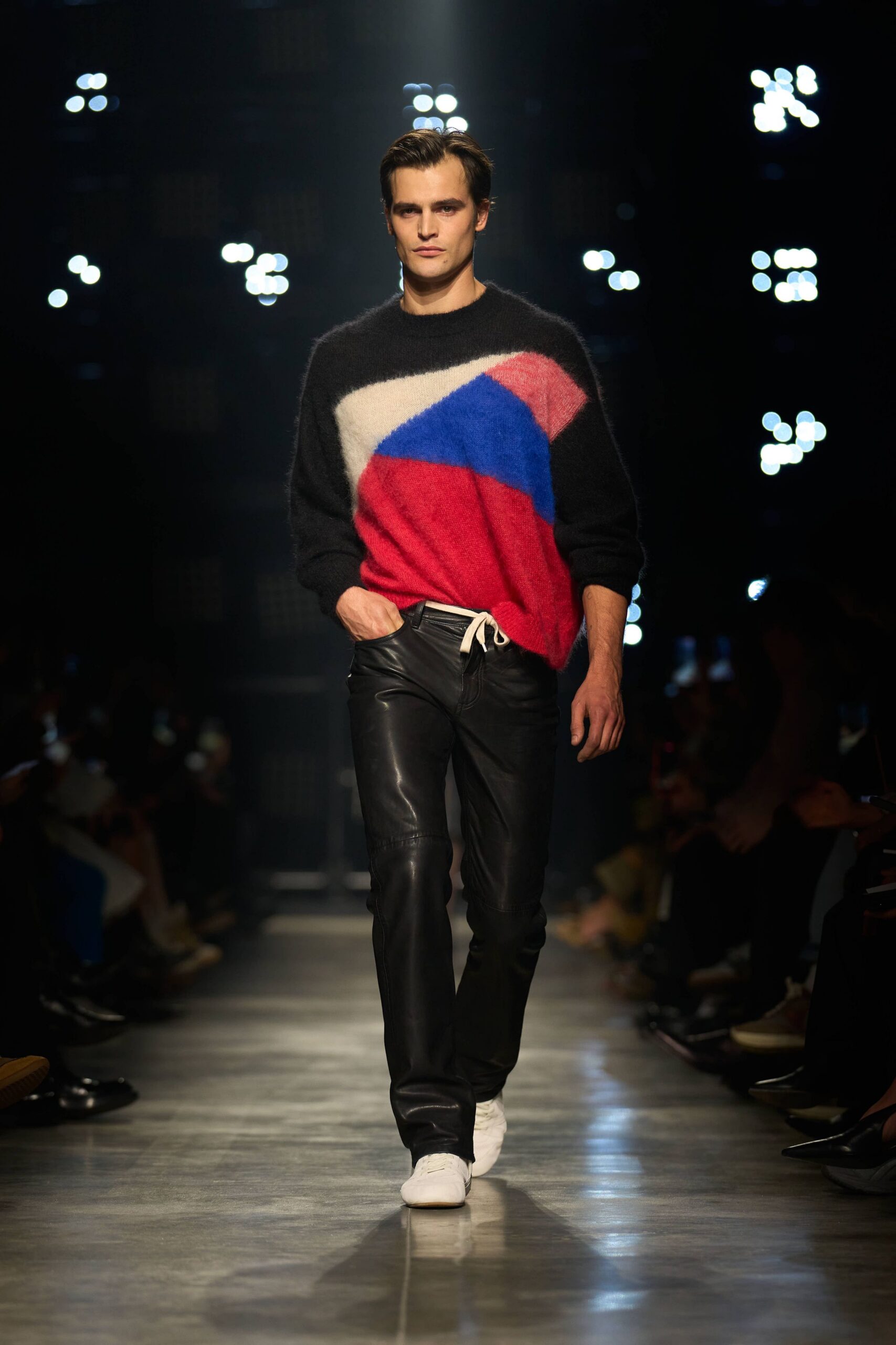 black leather slim straight-leg pants