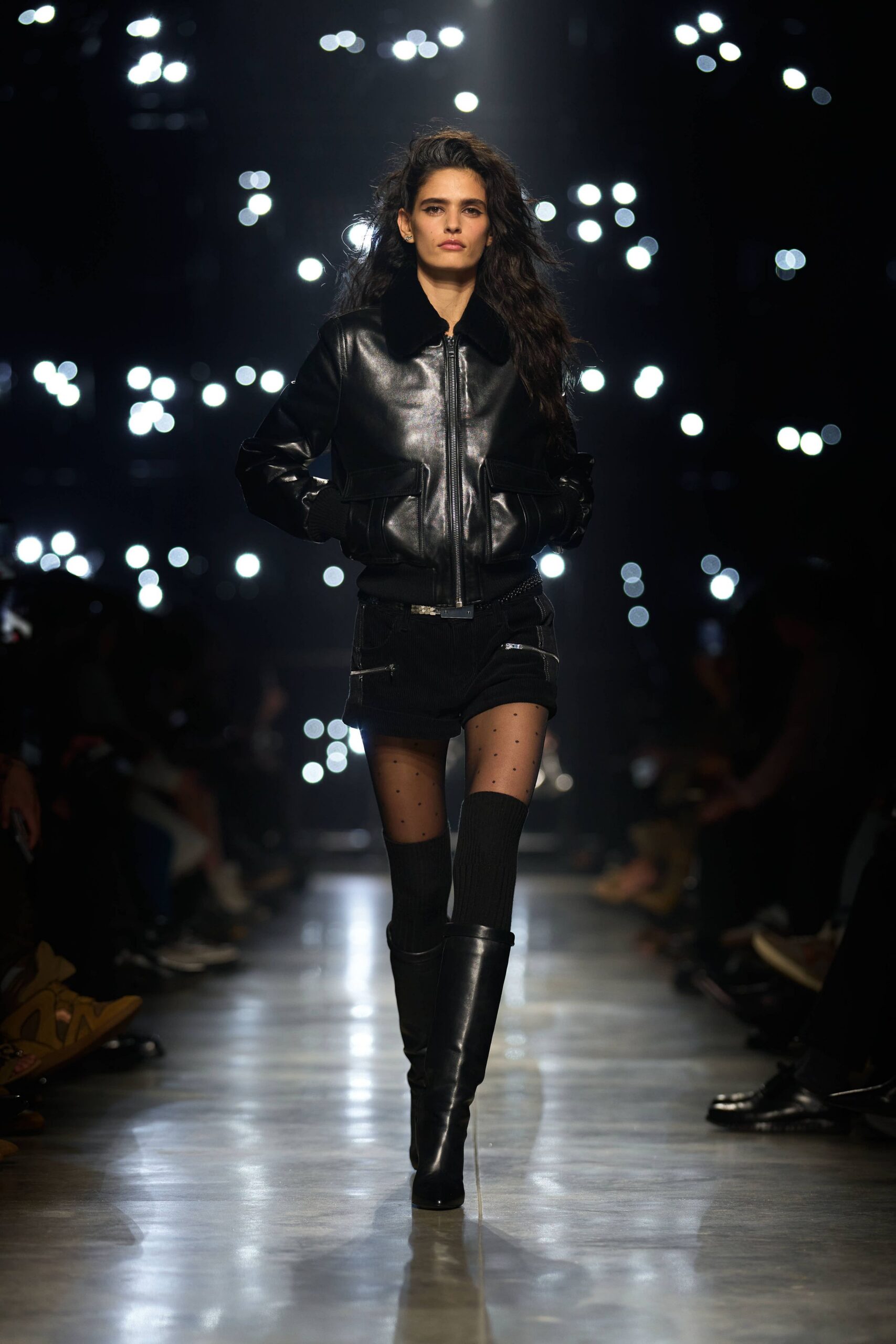 black leather jacket with mini skirt