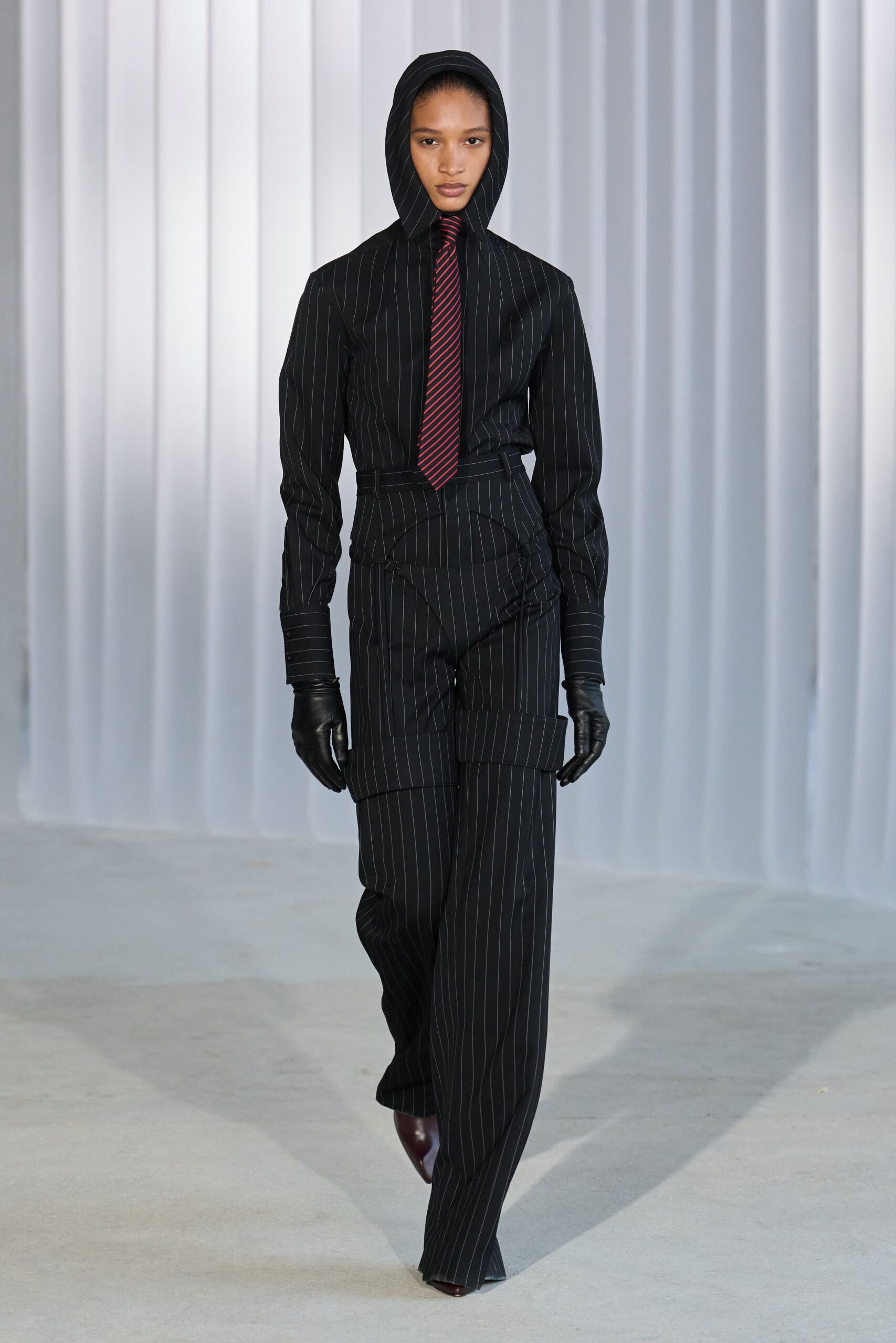 black fitted striped jumpsuit
