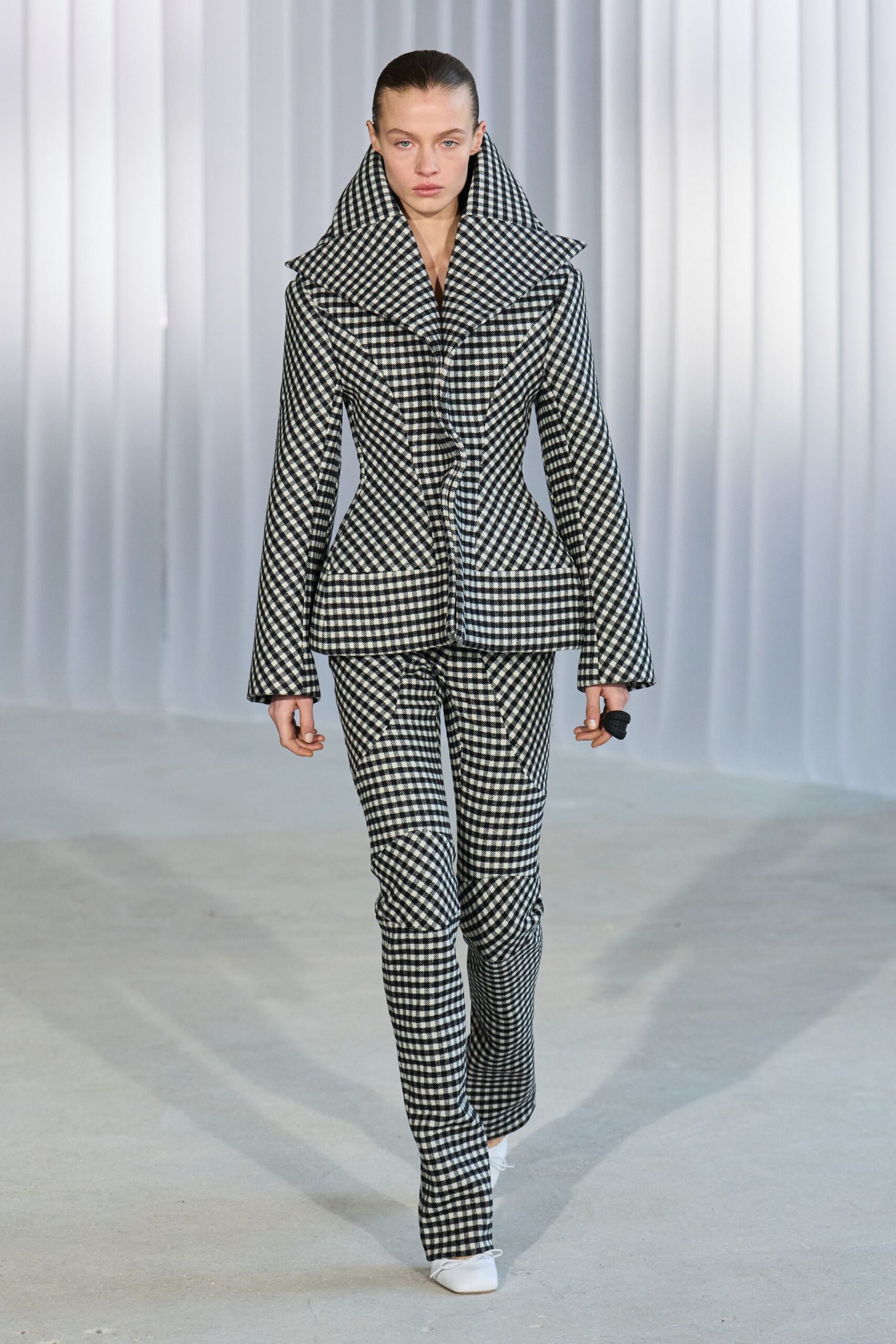 black and white checked blazer and pants